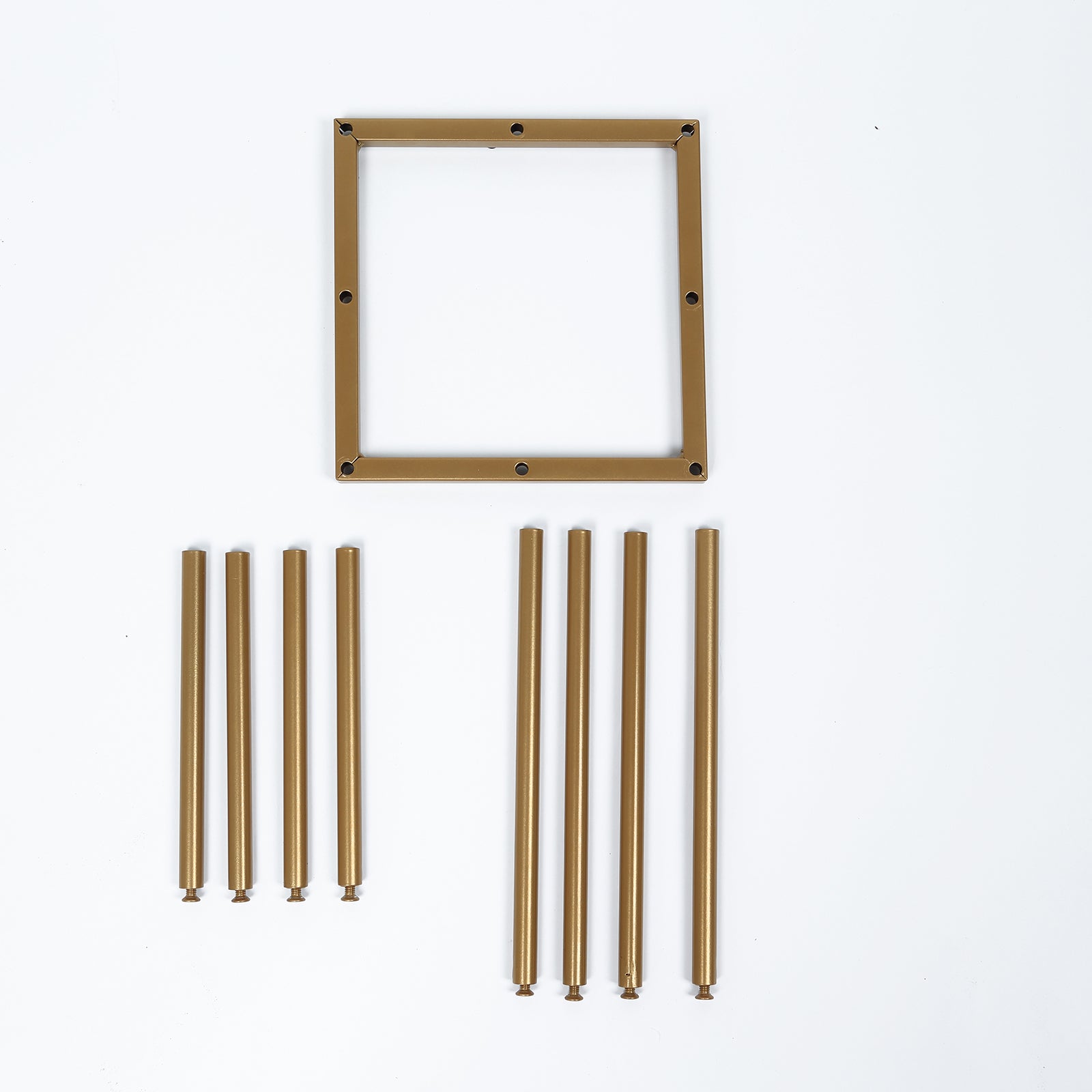 Single Stem Gold Metal Minimalist 8-Tube Flower Vase with Square Base, 10-Inch Tall
