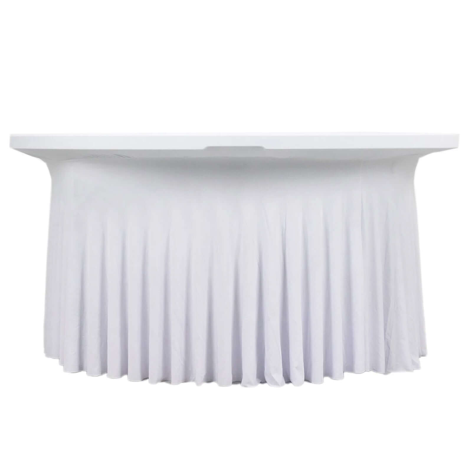 Hot! 6ft White Spandex Round Table Skirt with Wavy Effect for Weddings & Events