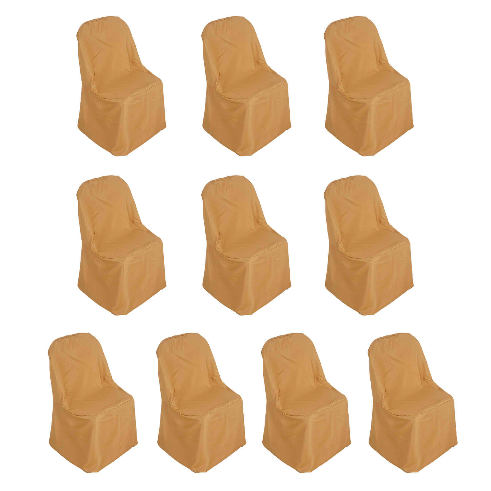 10-Piece Set of Gold Polyester Slip-On Chair Covers for Folding Chairs - Wrinkle-Free & Stain-Resistant