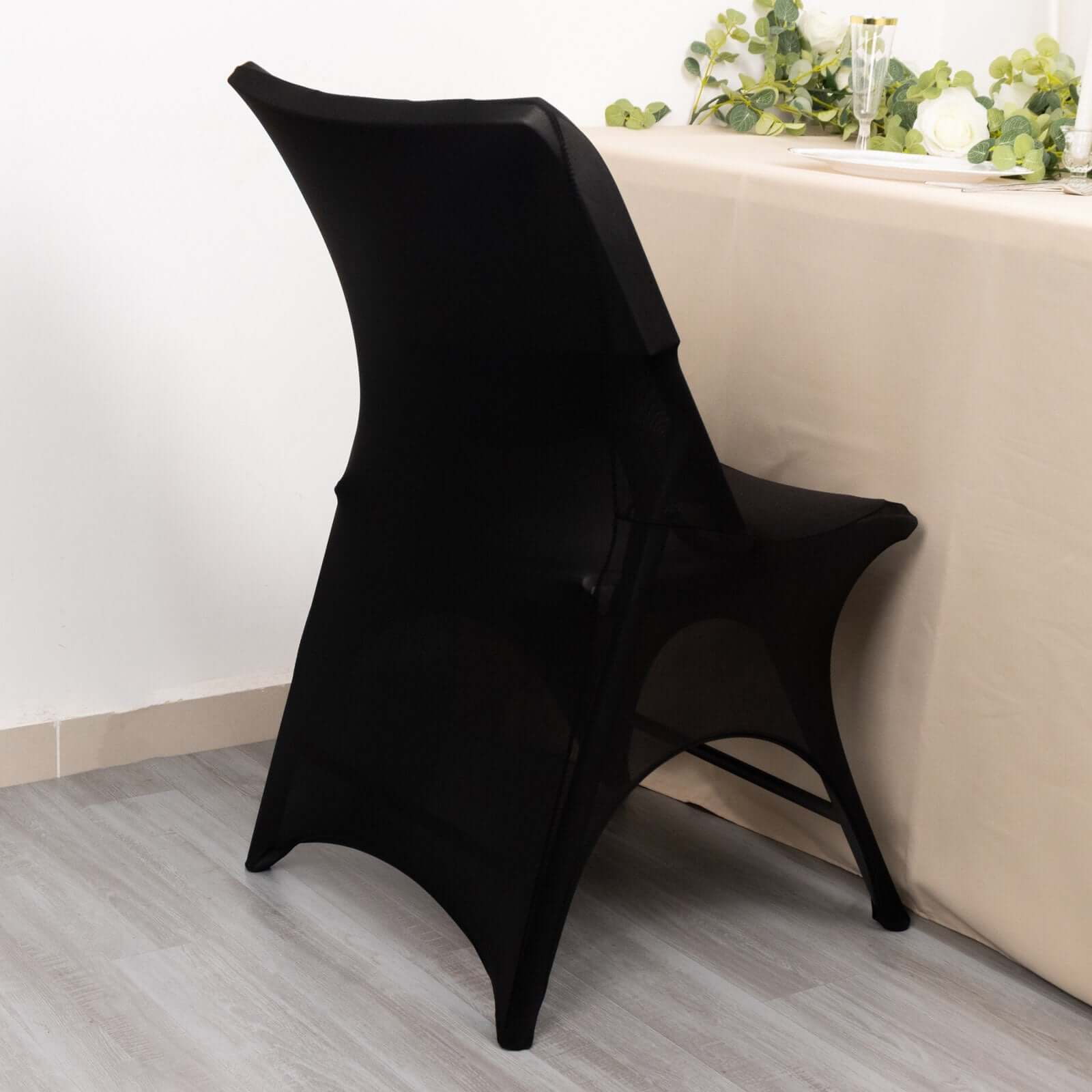 Black Premium Stretch Spandex Slipcover for Folding Chairs - 3-Way Open Arch, 160GSM with Reinforced Foot Pockets