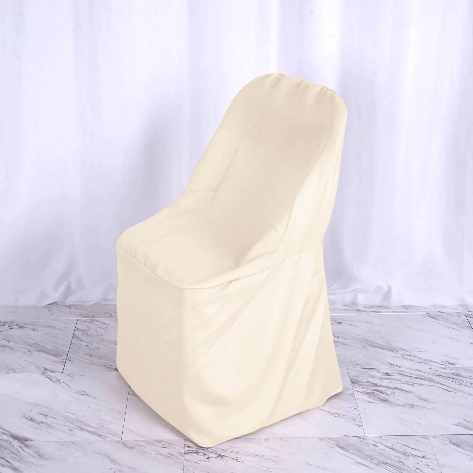 10-Pack Wrinkle-Free, Stain-Resistant Beige Polyester Slip-On Chair Covers for Folding Chairs