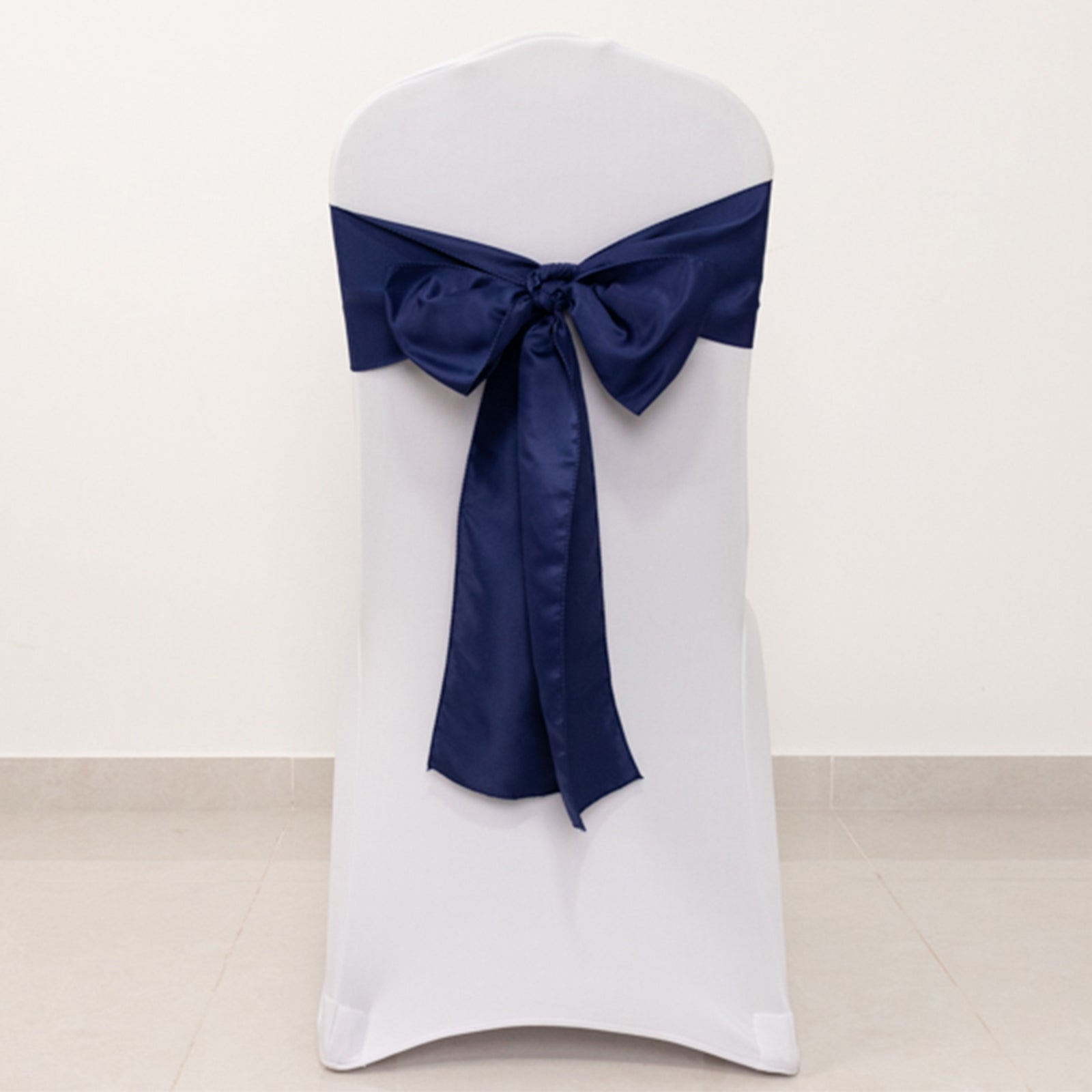 Navy Blue Lamour Satin 6x106 Chair Sashes - Set of 5 Reusable Decorative Bows