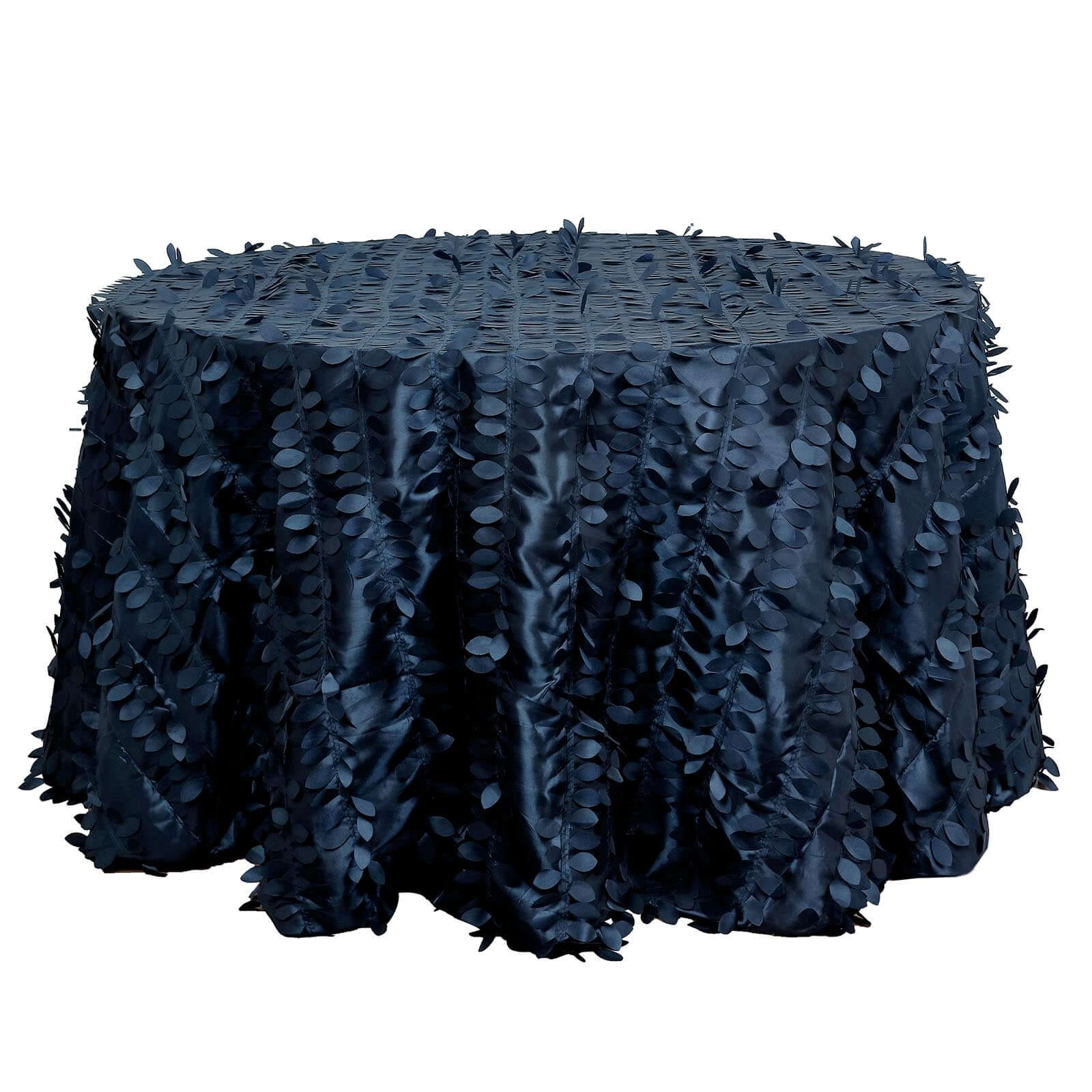 Navy Blue 120" Round Taffeta Tablecloth with Stunning 3D Leaf Petal Design