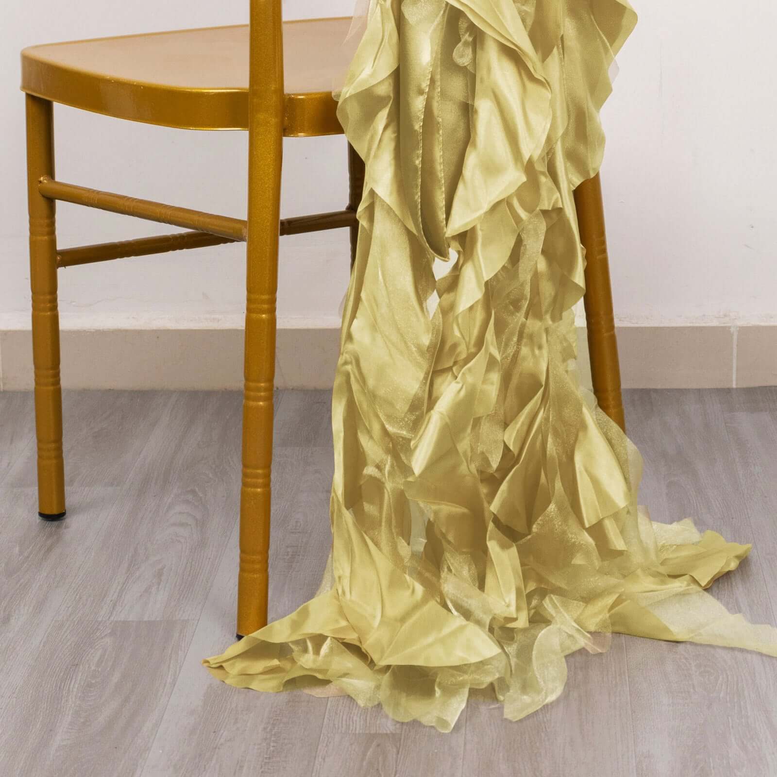 Hot Deal! 5-Piece Champagne Chiffon Satin Chair Sashes with Curly Willow Style