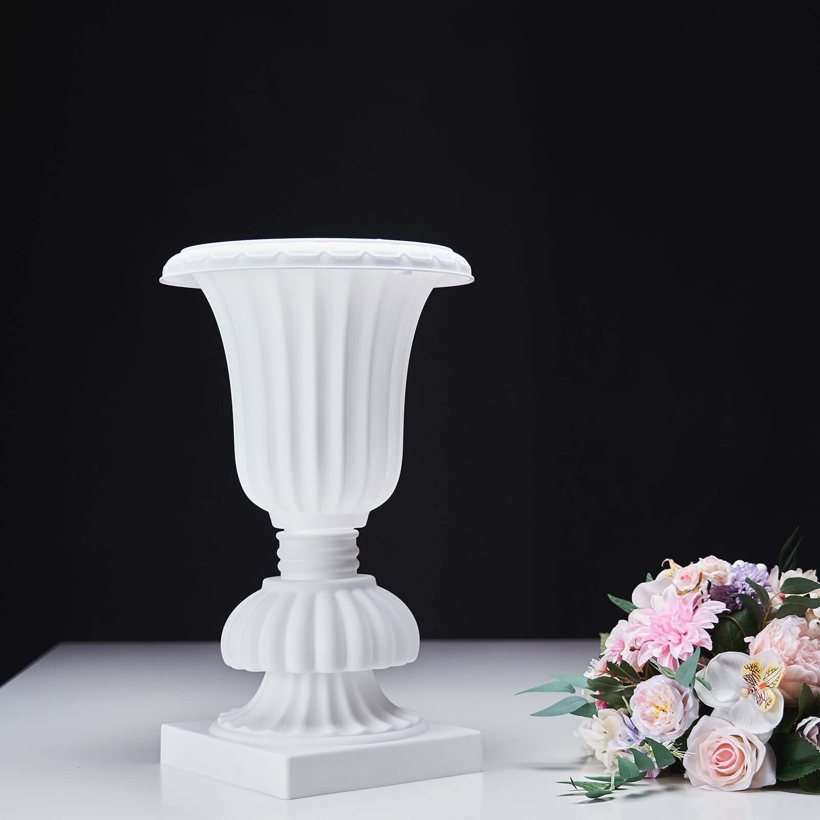 2-Pack PVC White Floral Urn Planter Pedestal Flower Pot Plant Stand