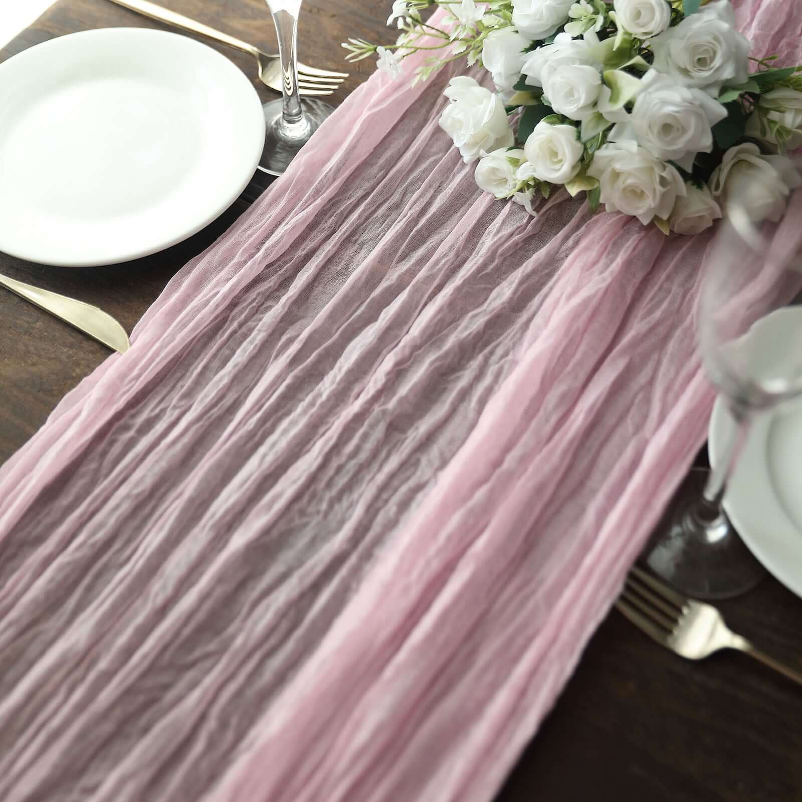 Hot Sale! 10ft Pink Gauze Cheesecloth Table Runner for Rustic Boho Decor