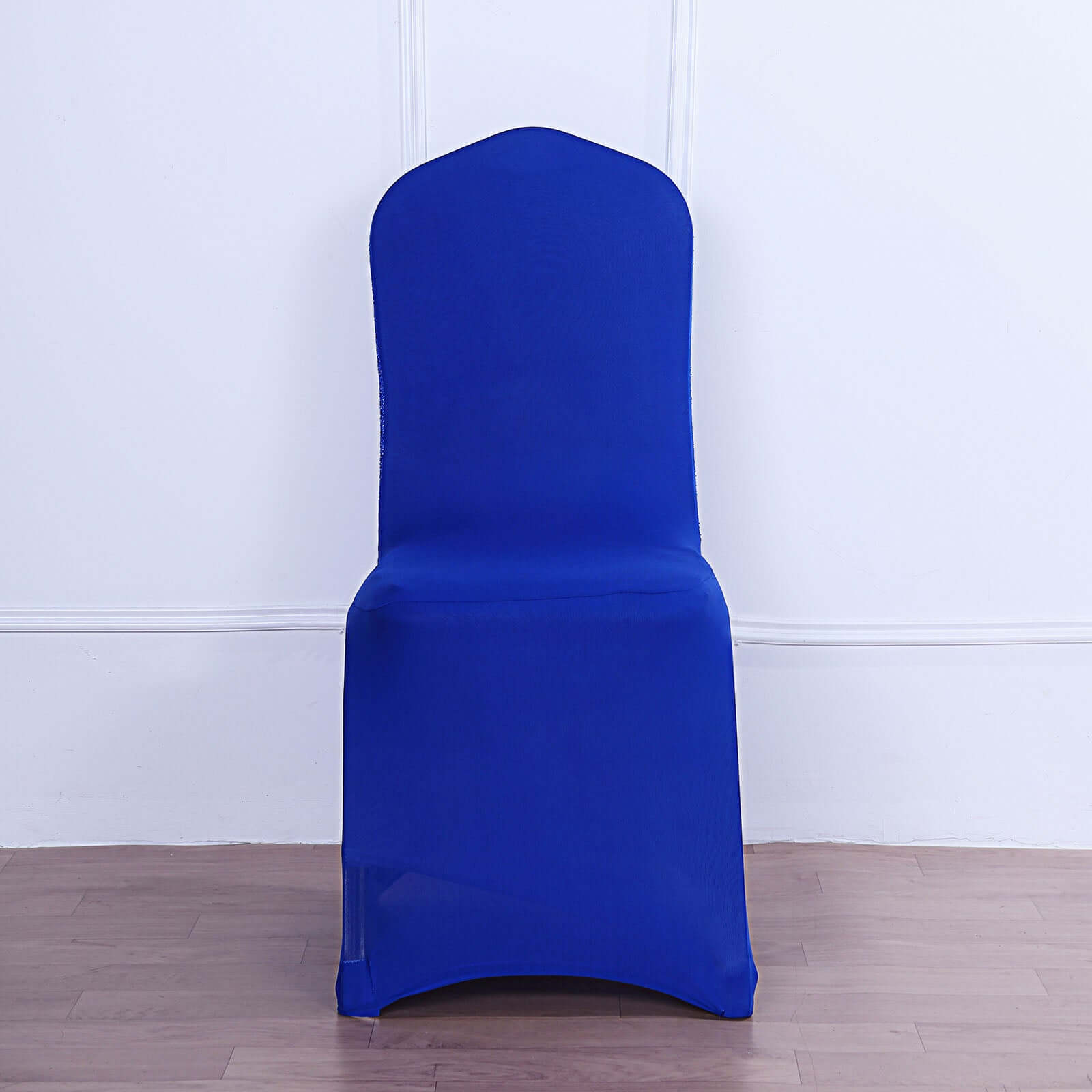 Fitted Royal Blue Spandex Chair Cover with Metallic Shimmer Tinsel Back for Banquets