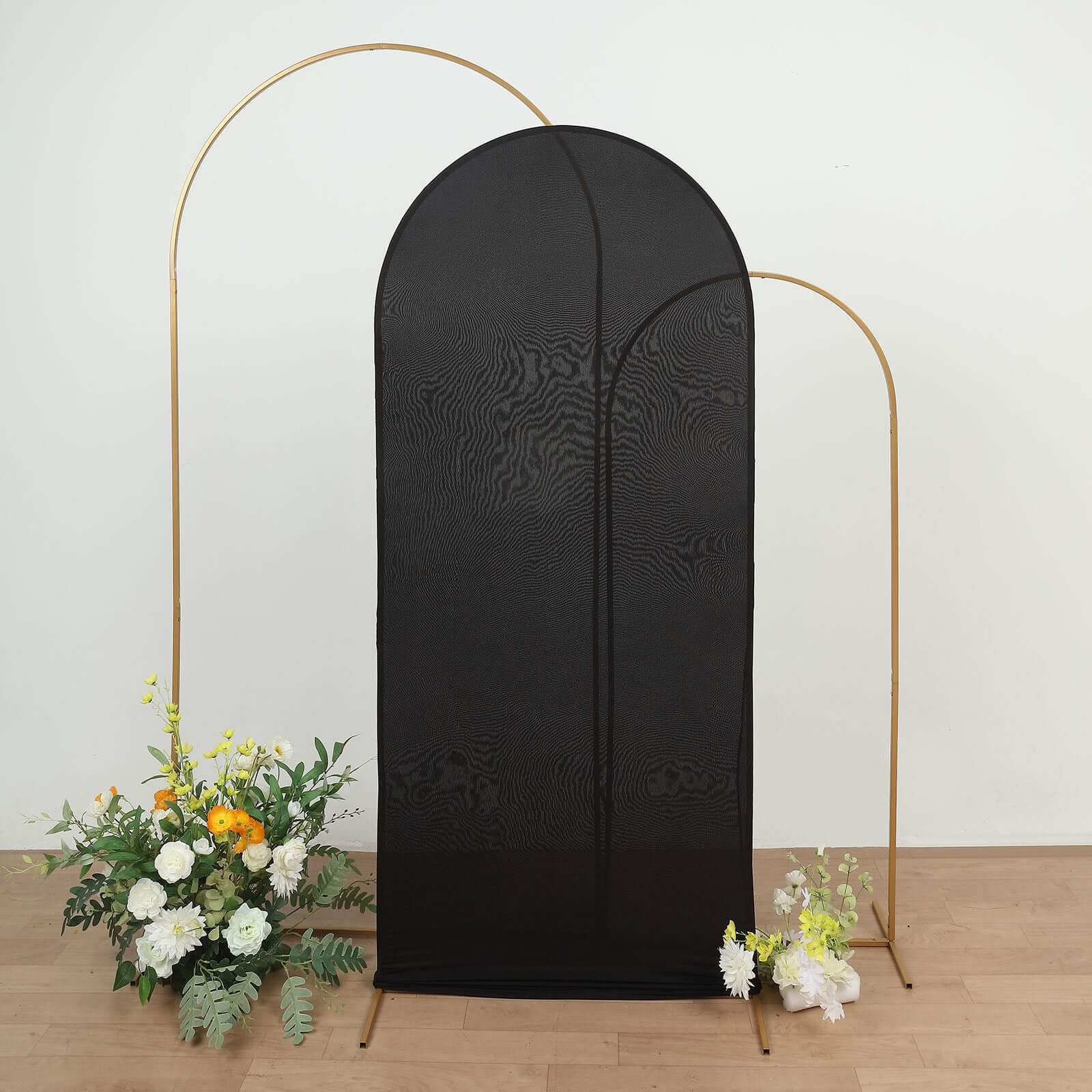 6ft Double-Sided Matte Black Spandex Fitted Cover for Round Top Wedding Arch Stand - Ideal Decor