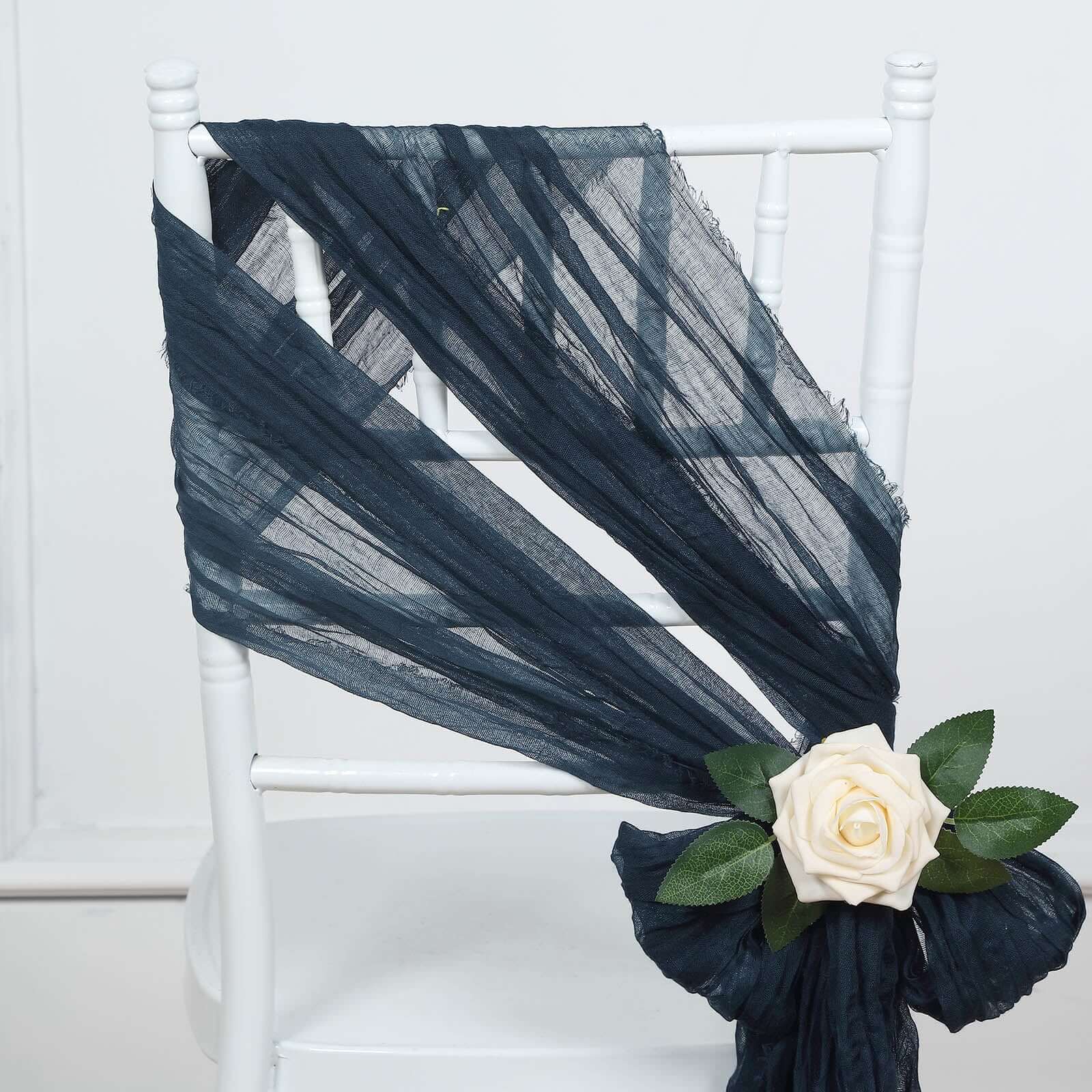 5-Pack Navy Blue Cheesecloth Gauze Chair Sashes - Ideal Boho Decor for Weddings & Parties