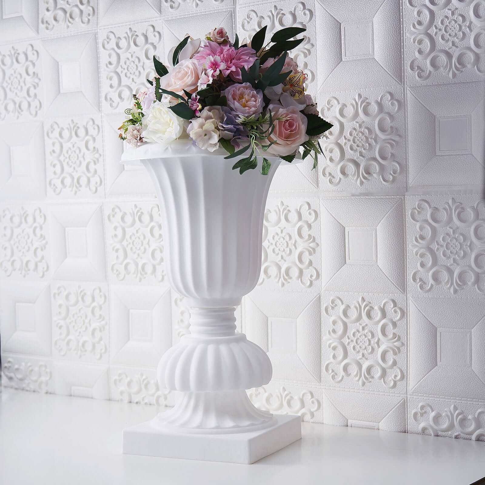 2-Pack PVC White Floral Urn Planter Pedestal Flower Pot Plant Stand