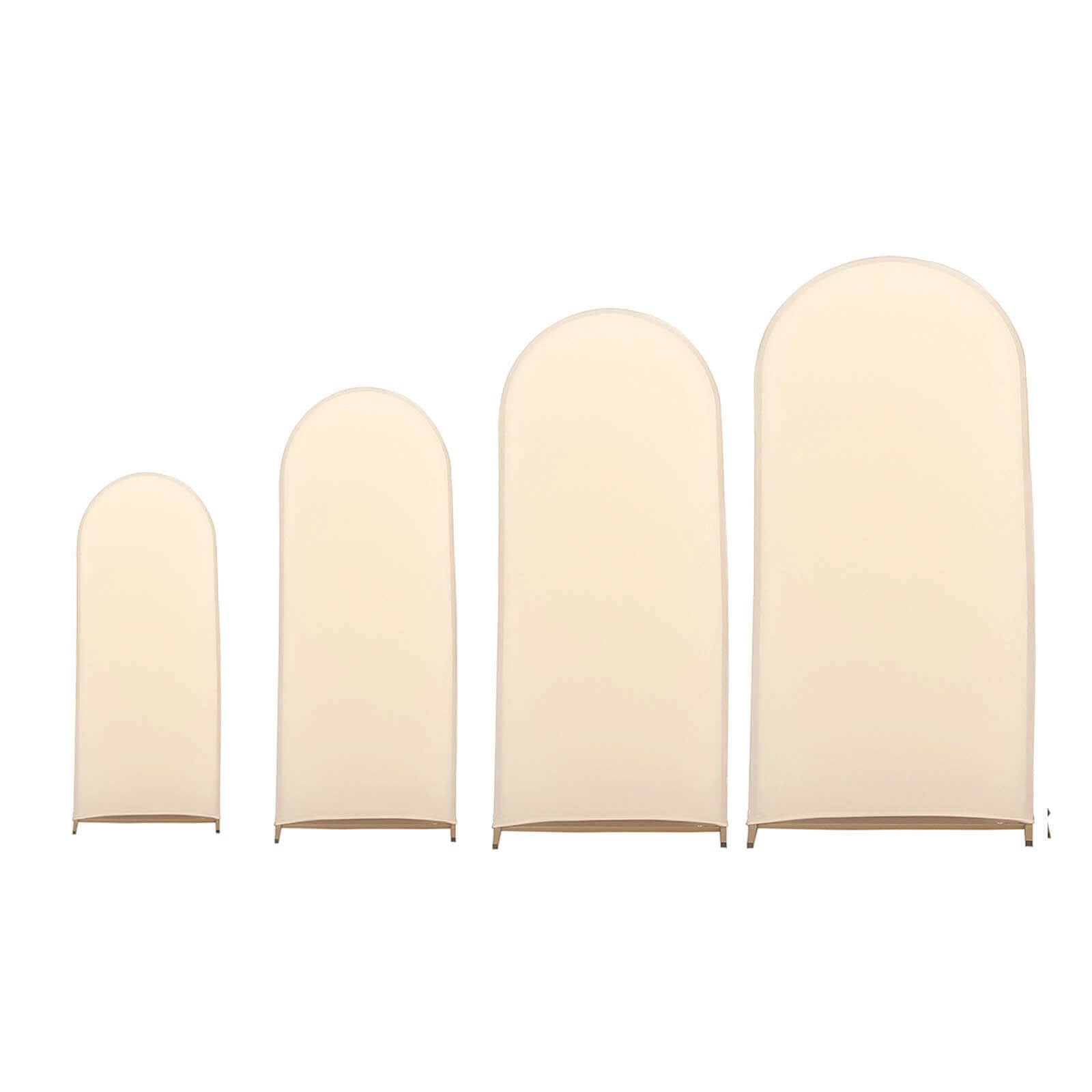 Hot Sale! Set of 4 Matte Beige Spandex Fitted Covers for Round Top Chiara Wedding Arch Stands in 4 Sizes