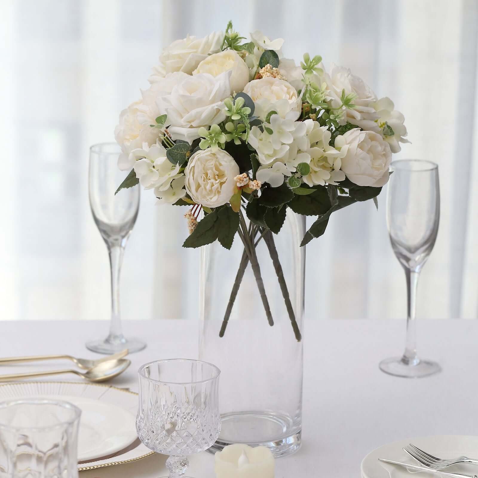 Hot Sale! 2 Pack of Ivory Silk Artificial Rose & Peony Floral Arrangements for Weddings and Home Decor