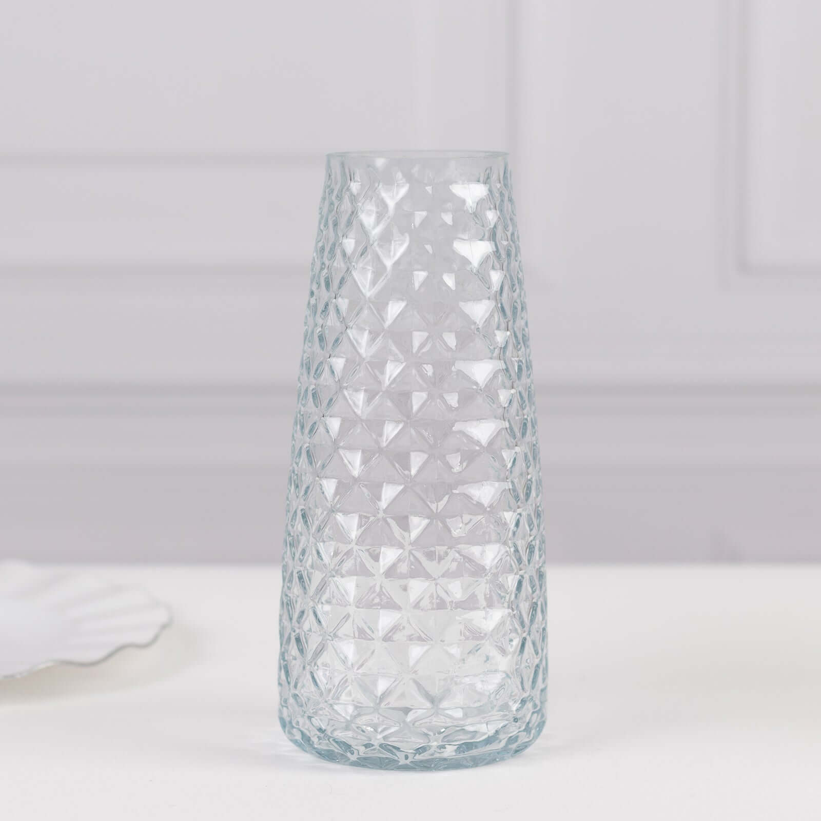 6-Pack Clear Glass Urn Vases with Diamond Cut Pattern - Ideal for Event Decor, 8.5 Inches