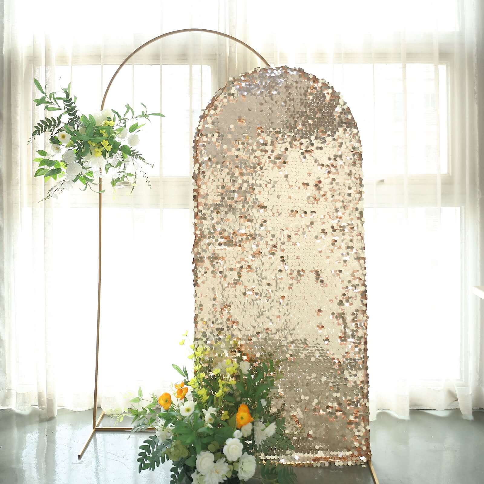 6ft Double-Sided Champagne Sparkly Payette Sequin Cover for Round Top Wedding Arch