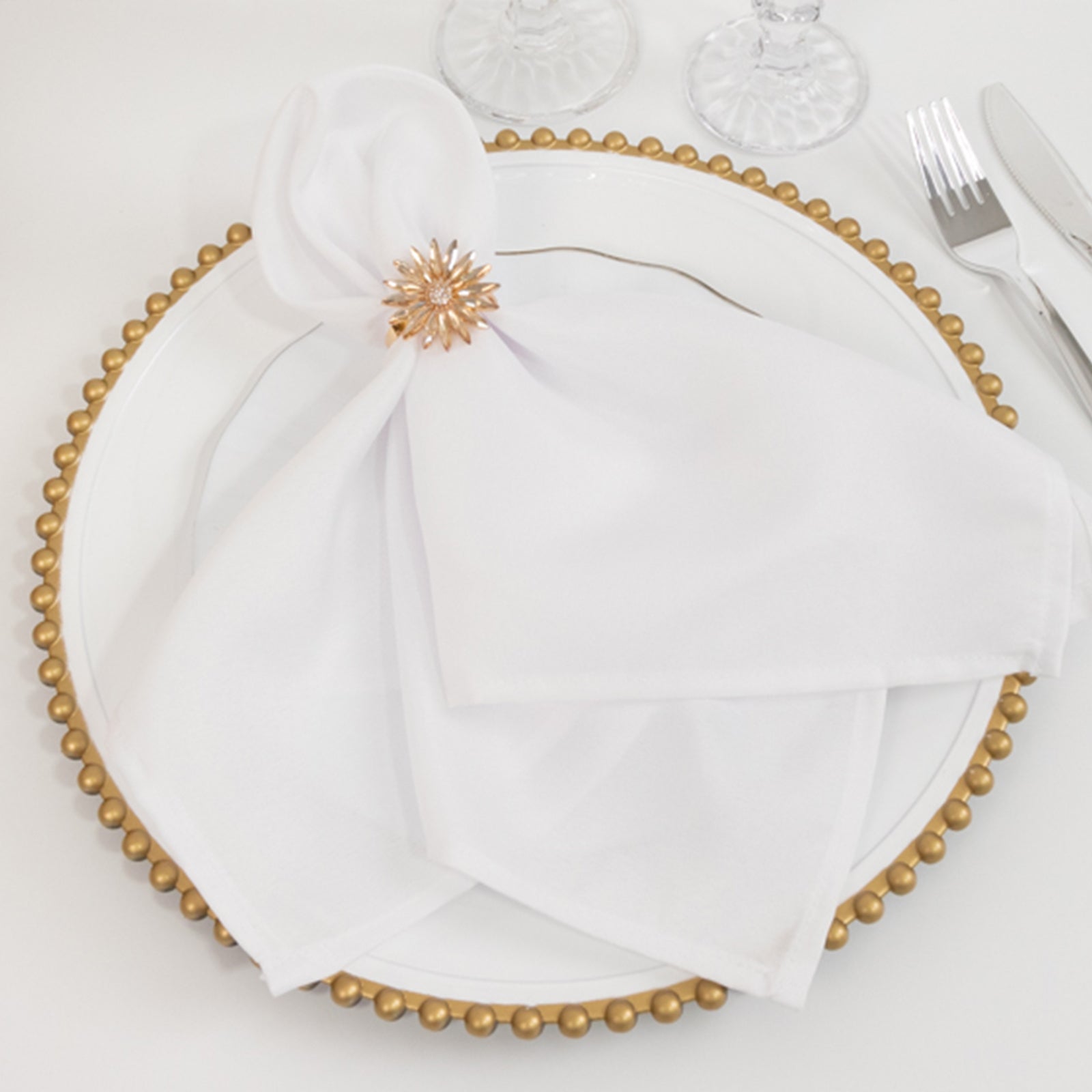 Hot Deal! 6-Pack 13-Inch White Acrylic Round Charger Plates with Gold Beaded Rim for Dinner Party