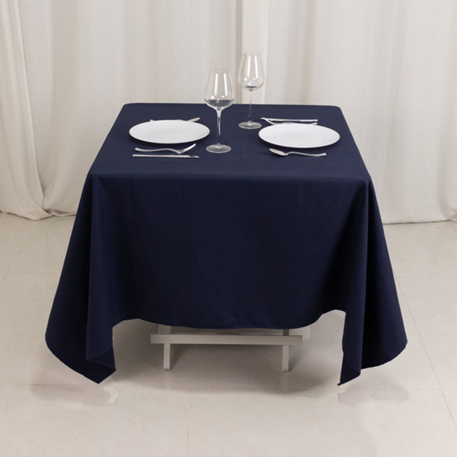 Wrinkle-Resistant Navy Blue 70x70 Cotton Blend Square Tablecloth
