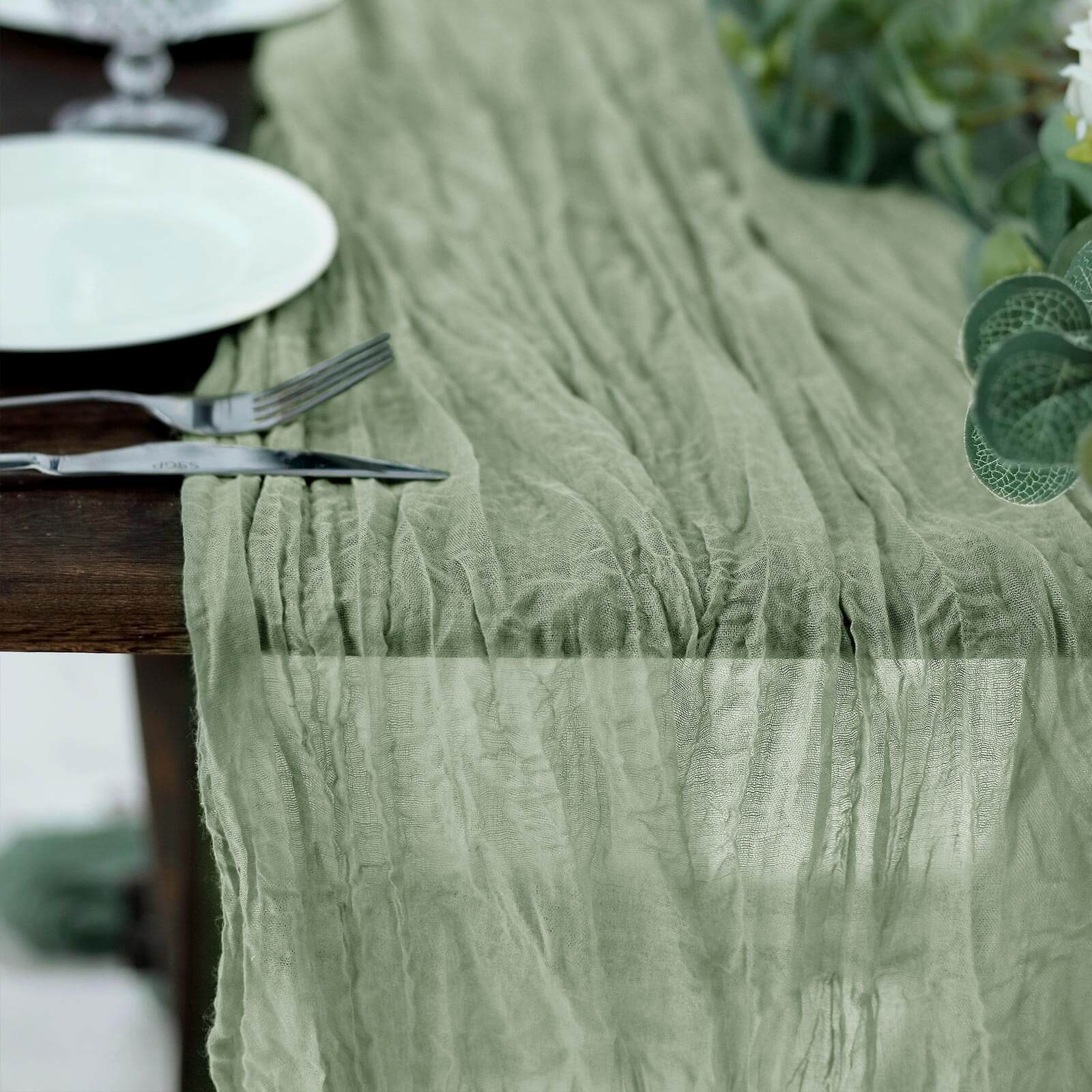 Hot Sale! 10ft Dusty Sage Green Gauze Cheesecloth Table Runner for Rustic Boho Decor