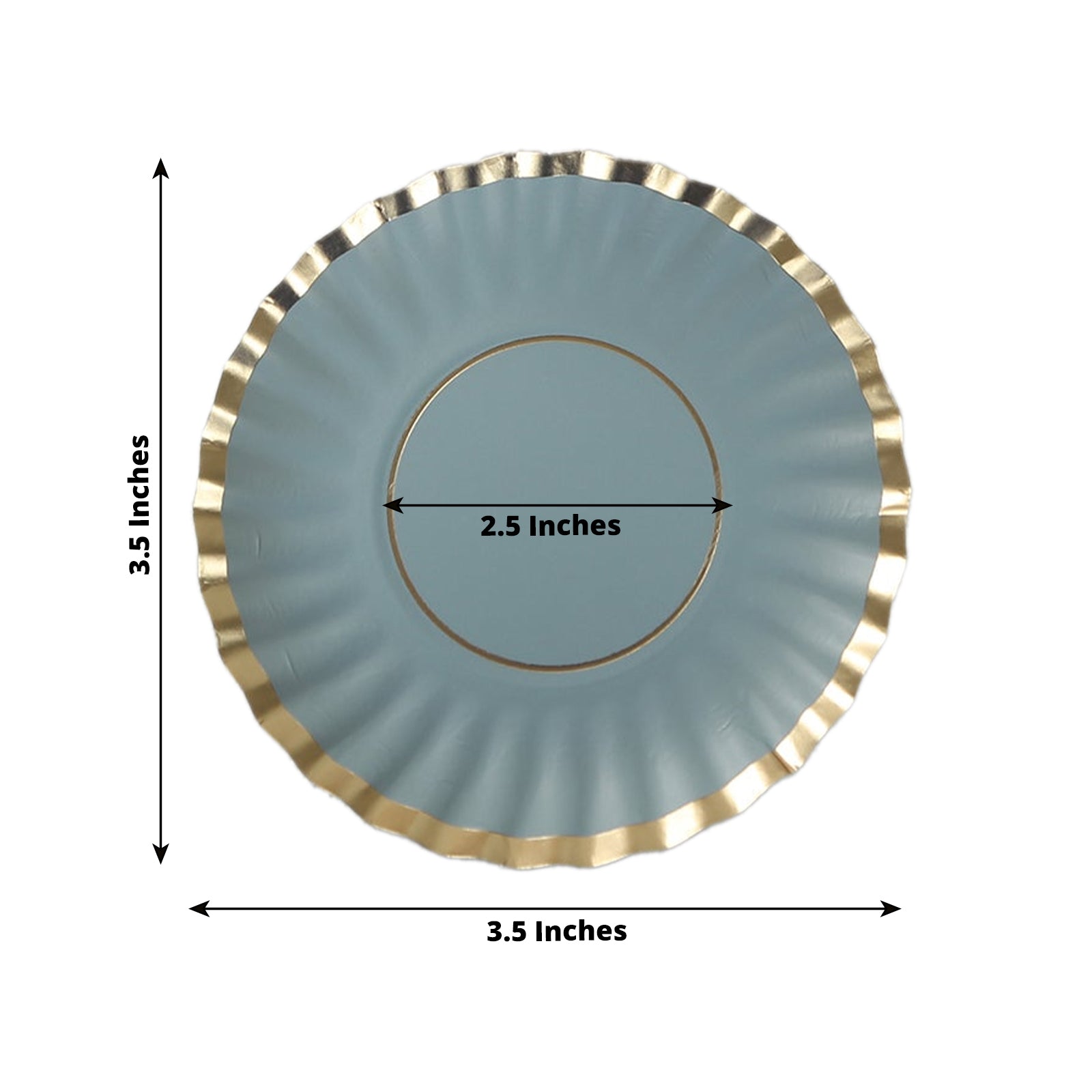 50-Piece Set of 3.5-Inch Disposable Dusty Blue Paper Dessert Plates with Gold Scalloped Edges