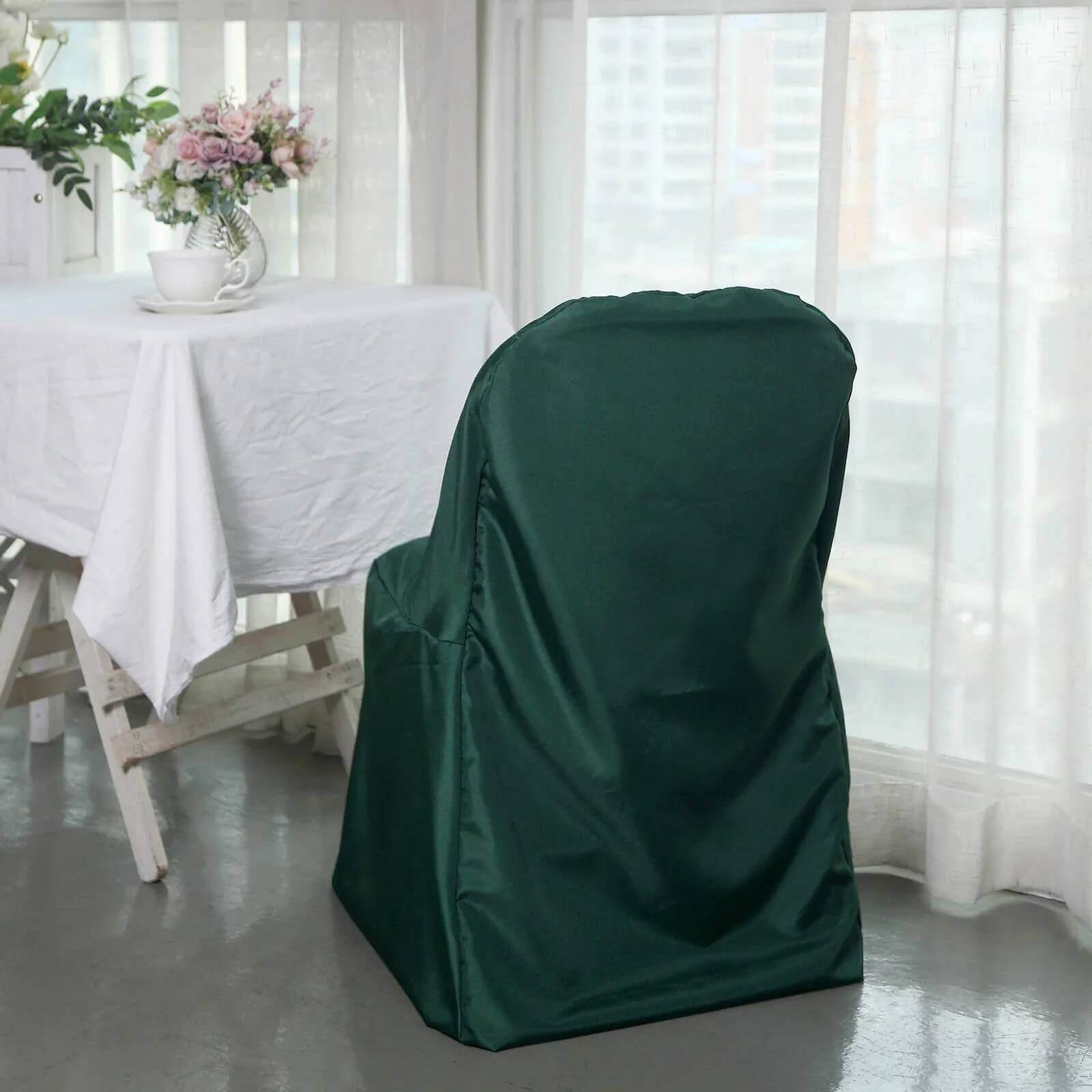 Hot Deal! 10-Piece Polyester Slip-On Chair Covers in Hunter Emerald Green, Wrinkle & Stain Resistant