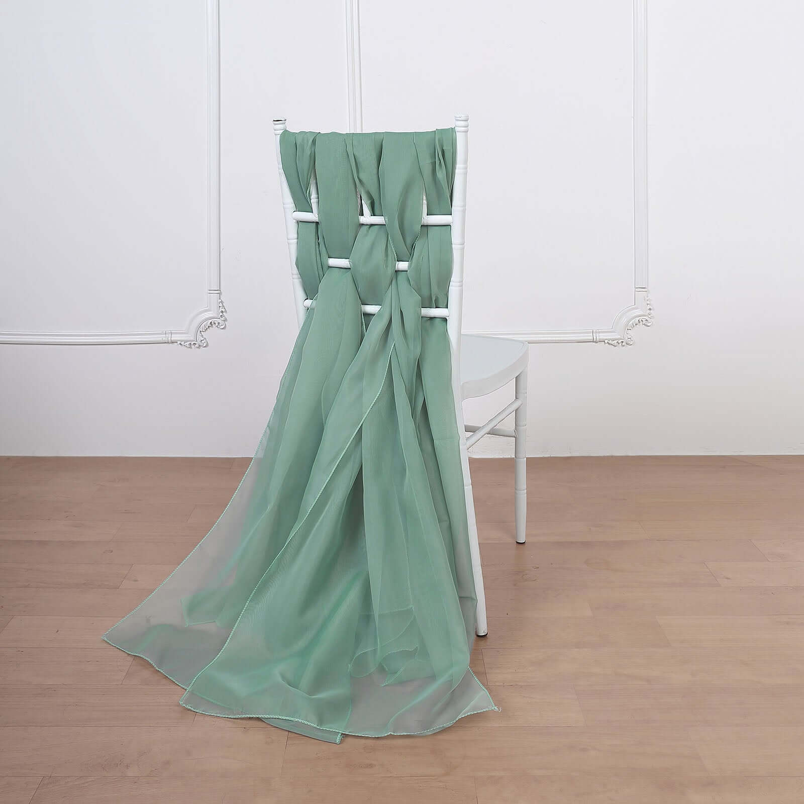 5-Pack Premium Eucalyptus Sage Chiffon Chair Sashes - Soft, Lightweight Designer Bows