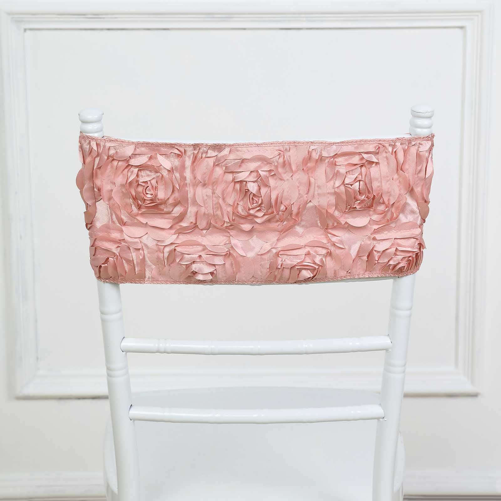 Hot Deal! 5-Piece Set of Dusty Rose Satin Spandex Chair Sashes with Rosette Design, 6x14