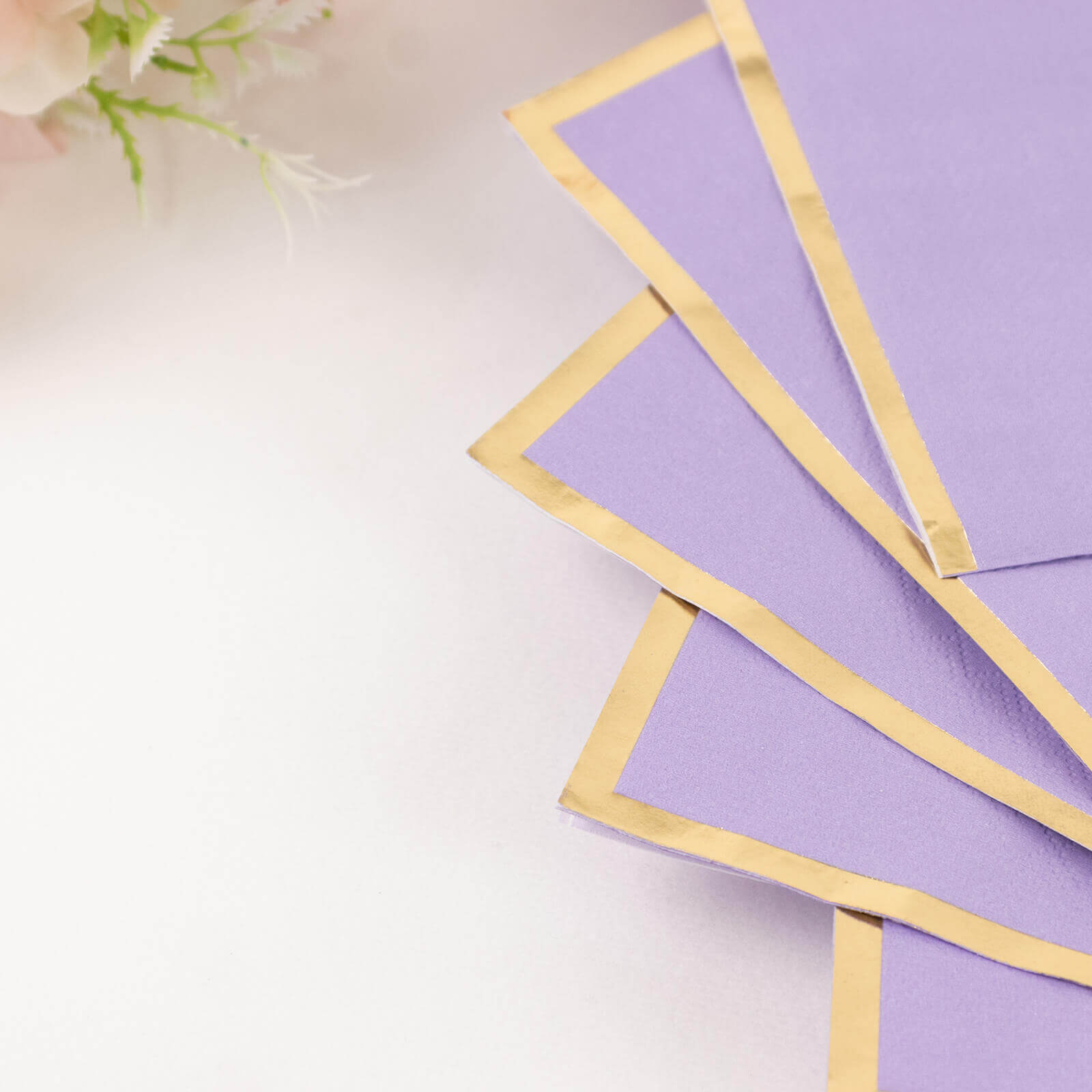 Hot Deal! 50-Pack Disposable 2-Ply Lavender Cocktail Paper Napkins with Gold Foil Edge, 6.5x6.5 for Events