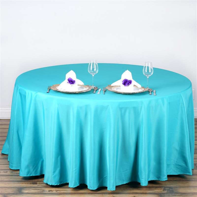 Wrinkle-Resistant Turquoise Polyester 108-Inch Round Tablecloth