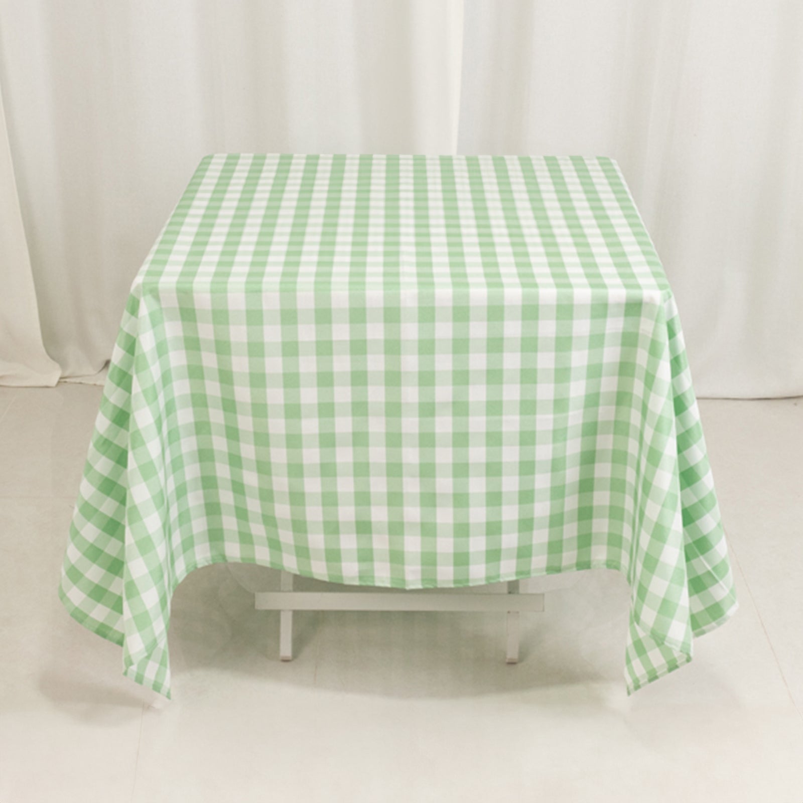 Premium Polyester Checkered Buffalo Plaid Table Cover in White/Sage Green, 70x70 Square
