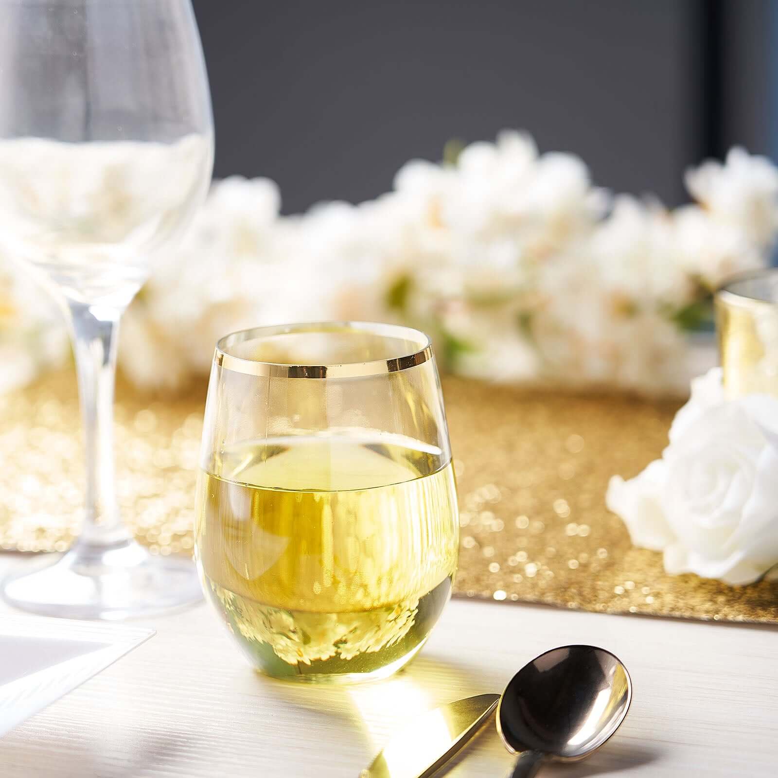 12-Pack Reusable 12oz Clear Plastic Wine Tumblers with Gold Rim - Ideal for Events