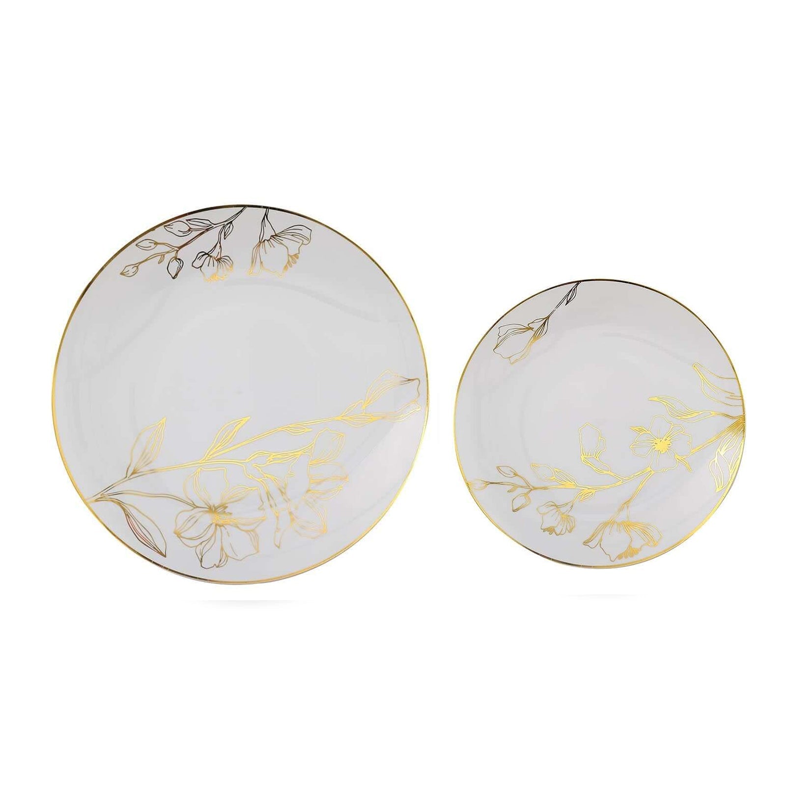 Hot Deal! Set of 20 Disposable Plastic Dinner and Dessert Plates in White with Gold Floral Design for Special Occasions