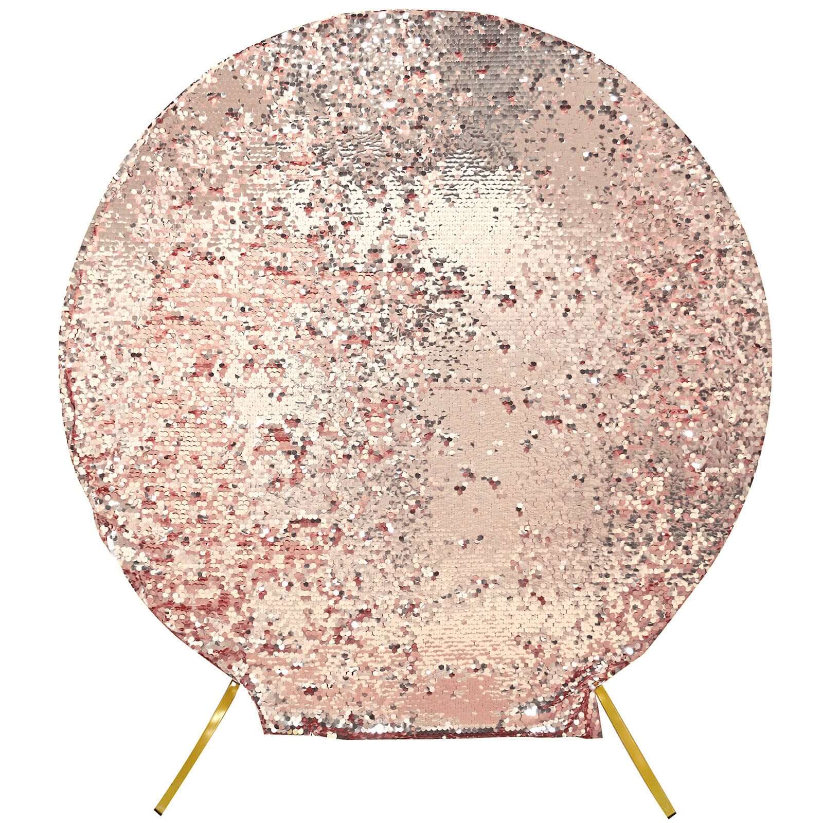 Sparkly 7.5ft Rose Gold Double-Sided Payette Sequin Wedding Arbor Cover - Perfect for Big Events