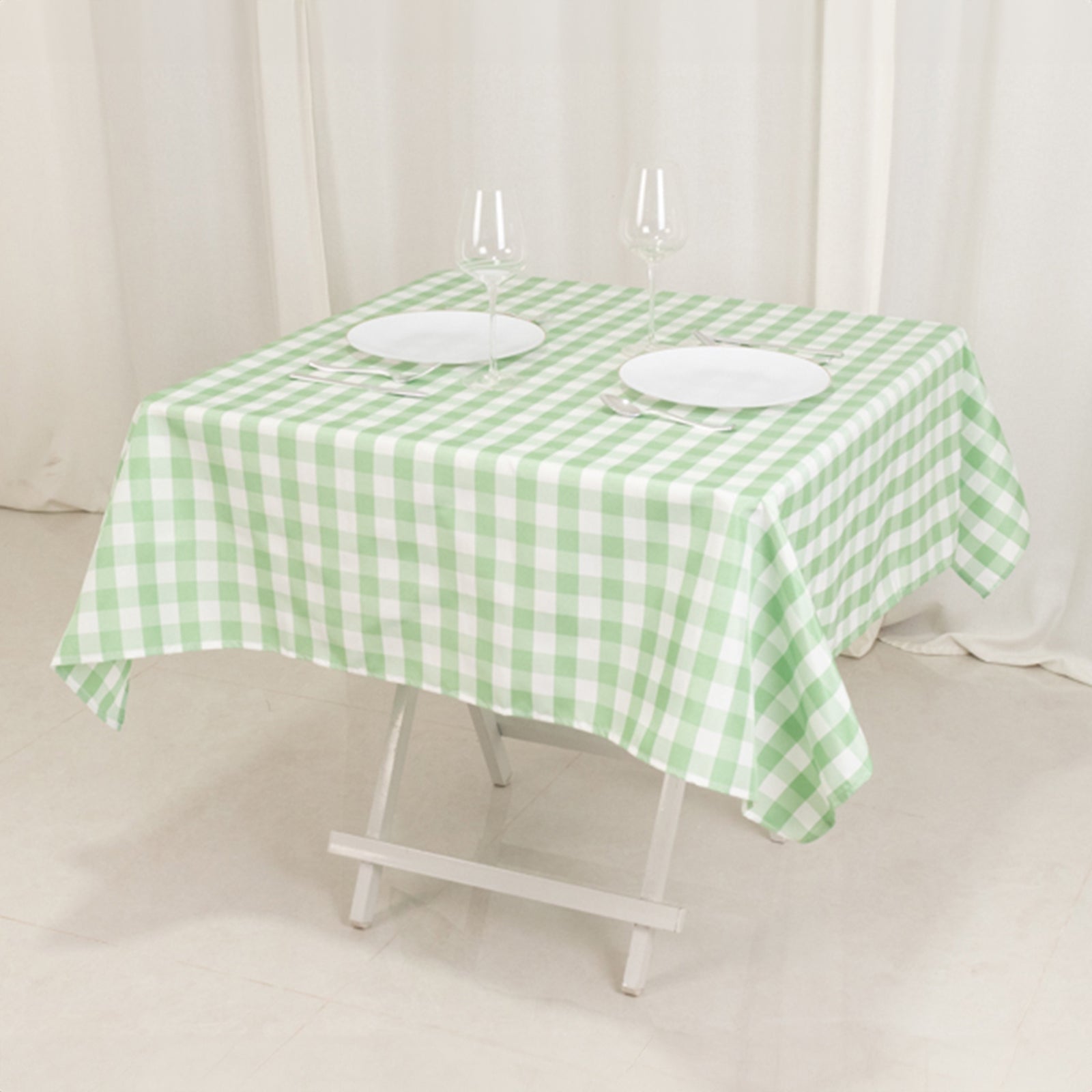 Exclusive Polyester Square Table Overlay - 54x54 White/Sage Green Checkered Buffalo Plaid for Casual Tables