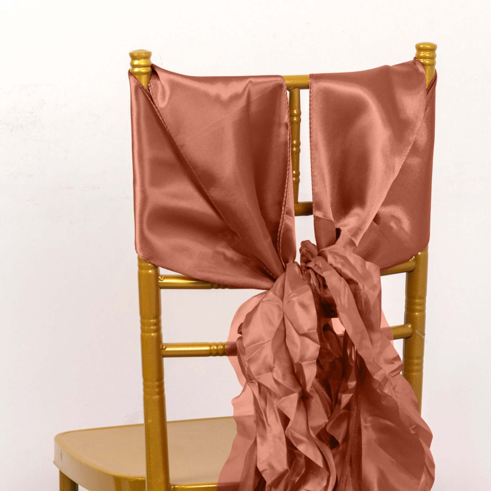 5-Pack Terracotta (Rust) Chiffon Satin Curly Willow Chair Sashes - Easy Install