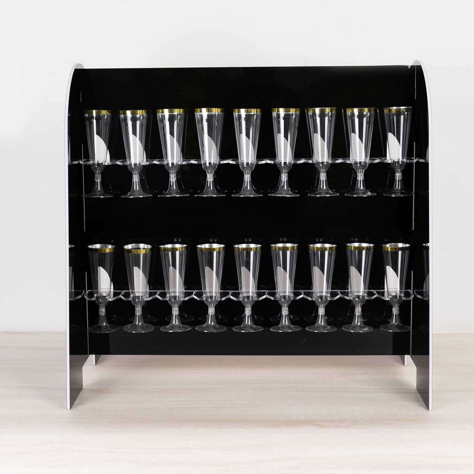 Hot! 2-Tier Glossy Black Champagne Glass Holder Stand with 18 Hooks for Events & DIY Bars