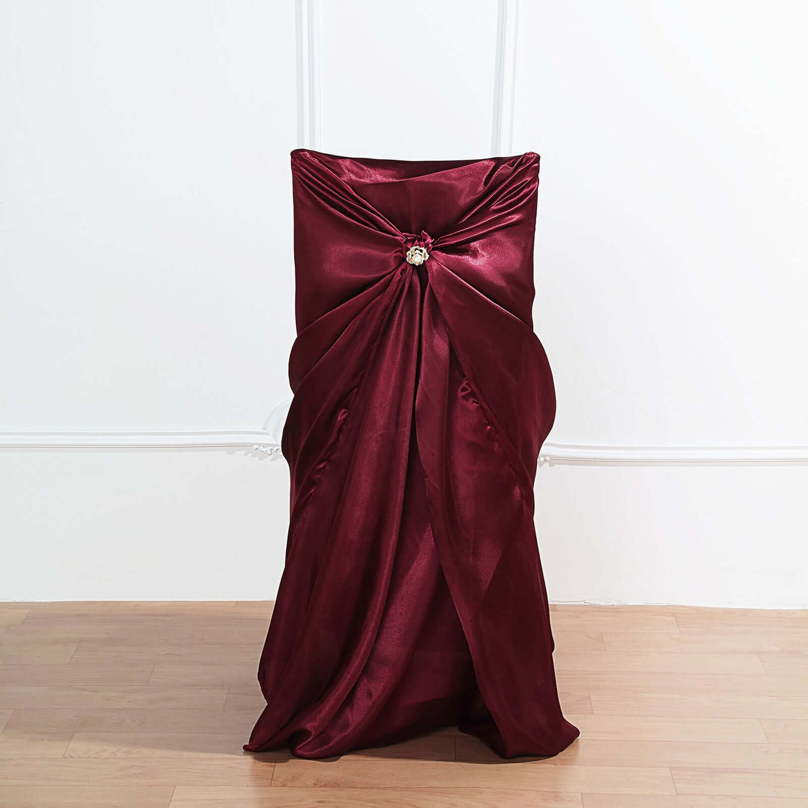 Burgundy Satin Self-Tie Chair Cover - Universal Design for Folding, Dining & Banquet Chairs