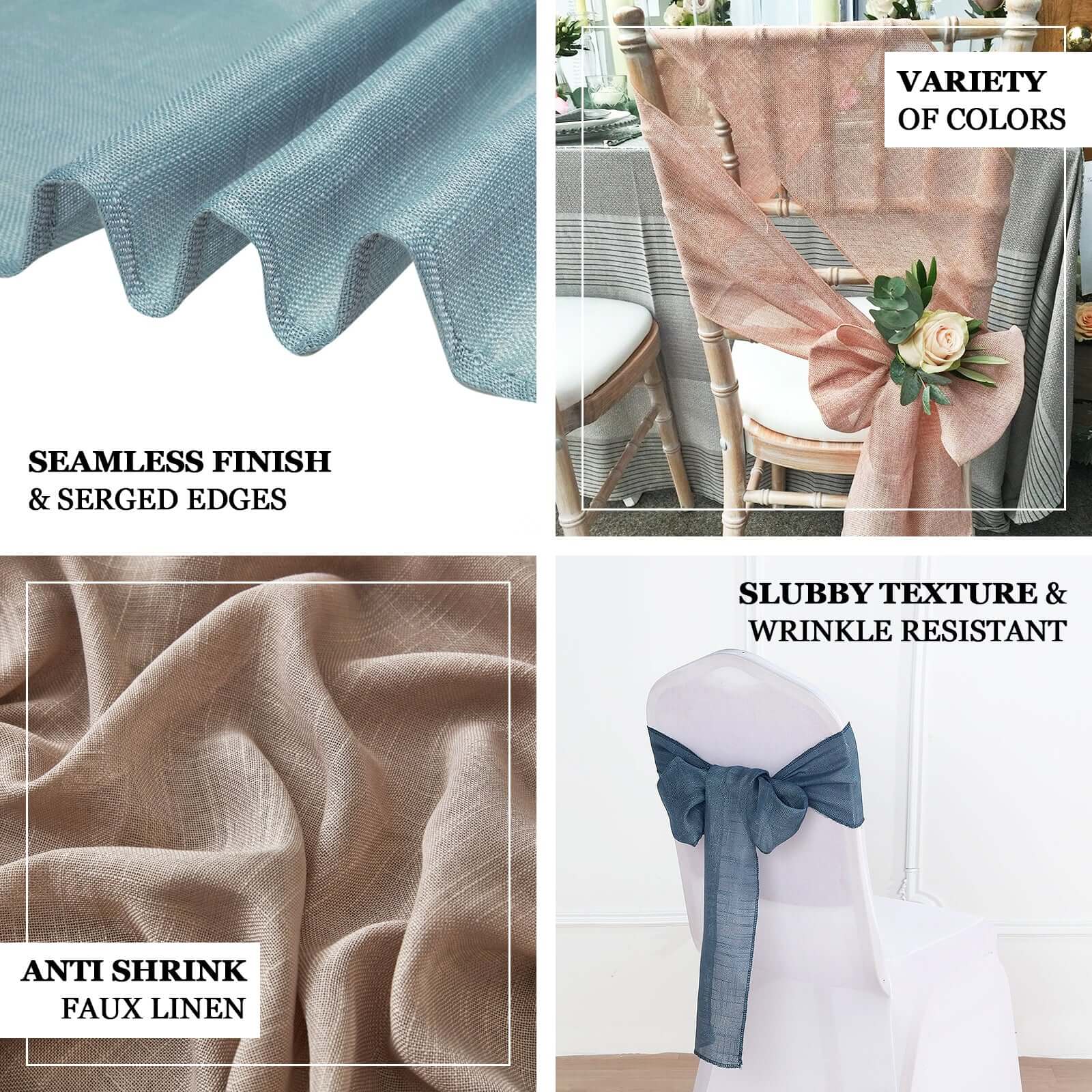 5-Pack Durable Wrinkle-Resistant Beige Faux Linen Chair Sashes for Events