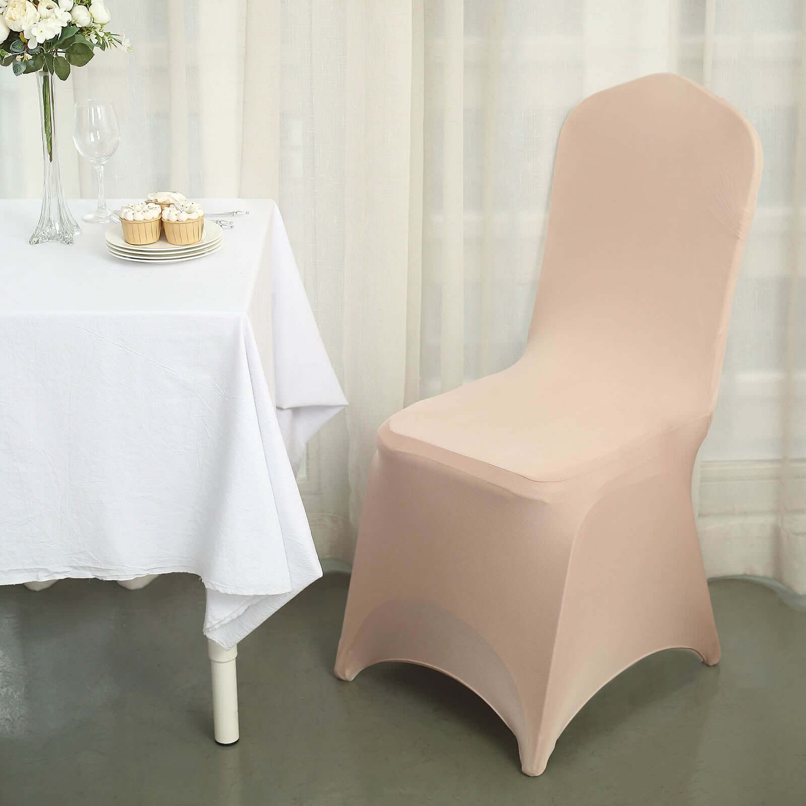 Hot Sale! Nude Spandex Stretch Slip-On Chair Cover for Banquet Chairs, 160GSM Fabric