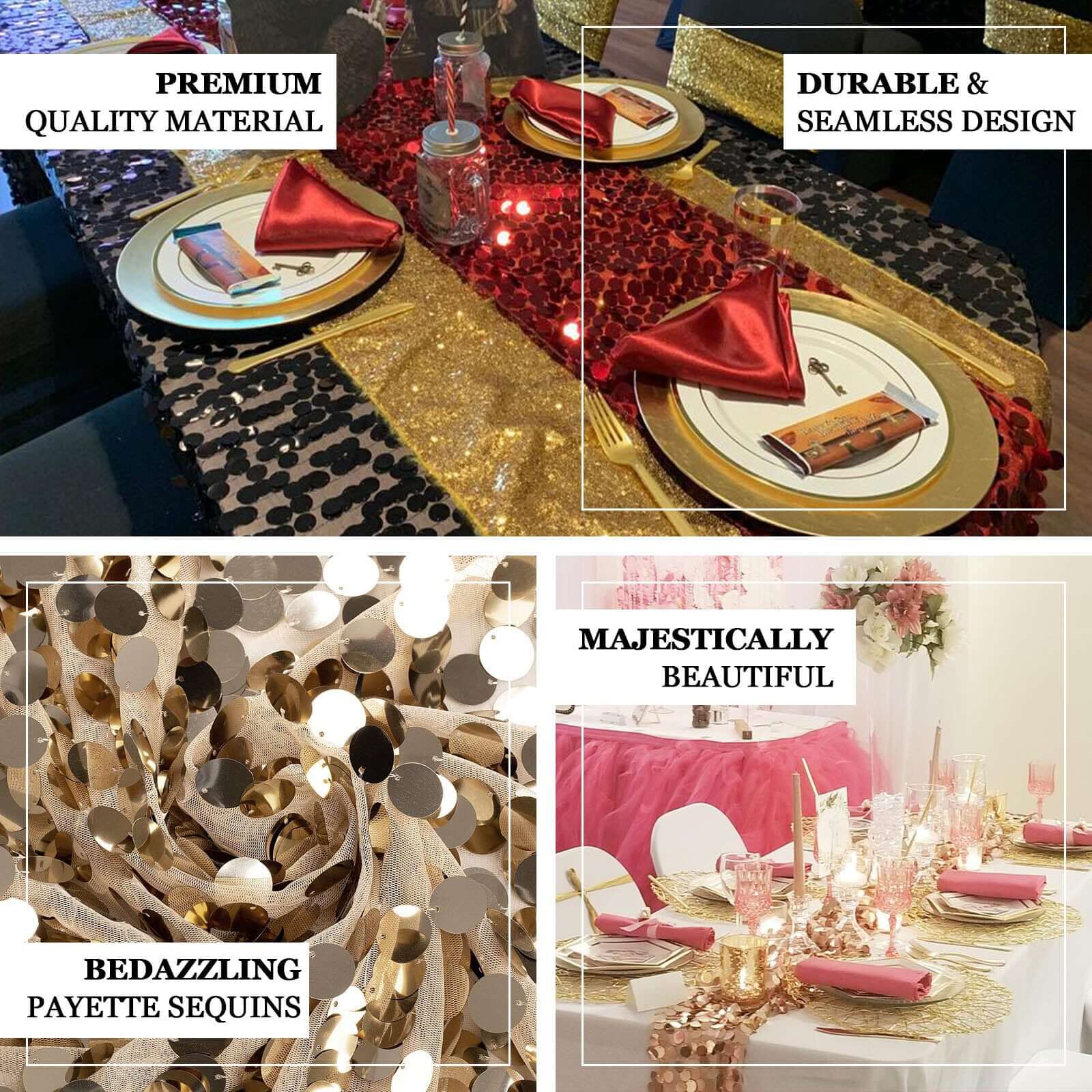 Gold Big Payette Sequin Table Runner (13x108) - Perfect for Dazzling Events