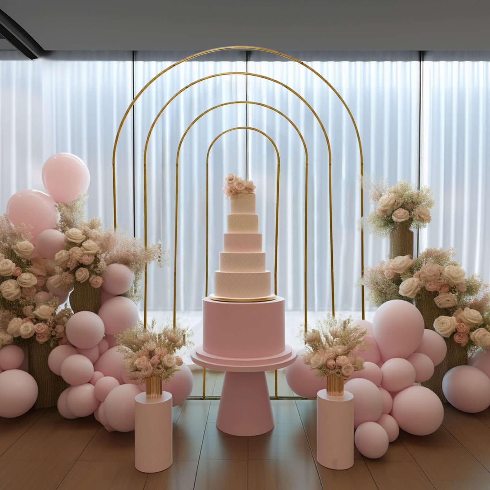 Get This Stunning 8ft Gold Rainbow Round Top Metal Wedding Arch Now!