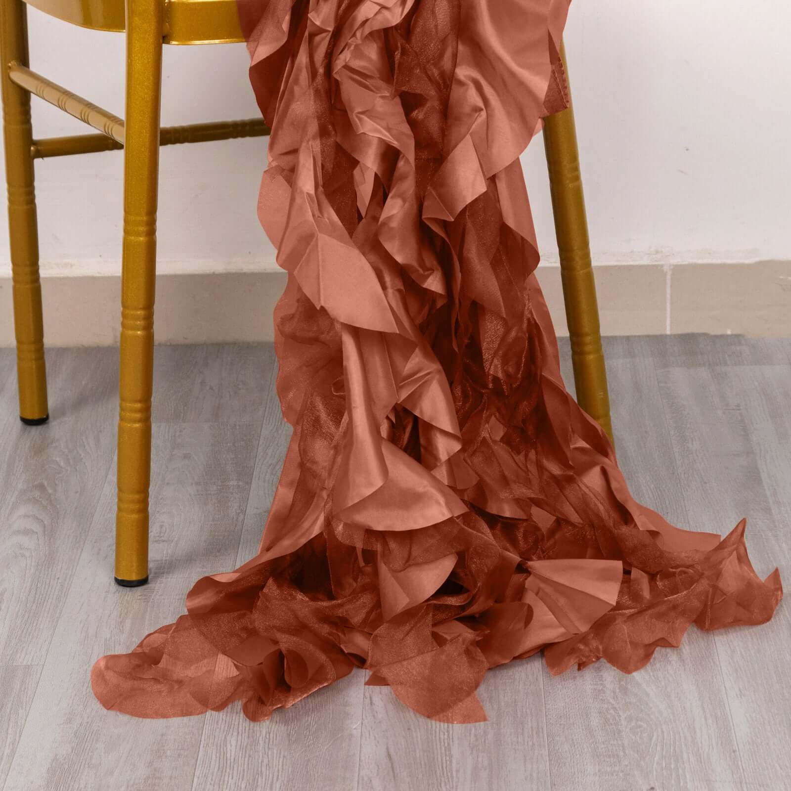 5-Pack Terracotta (Rust) Chiffon Satin Curly Willow Chair Sashes - Easy Install