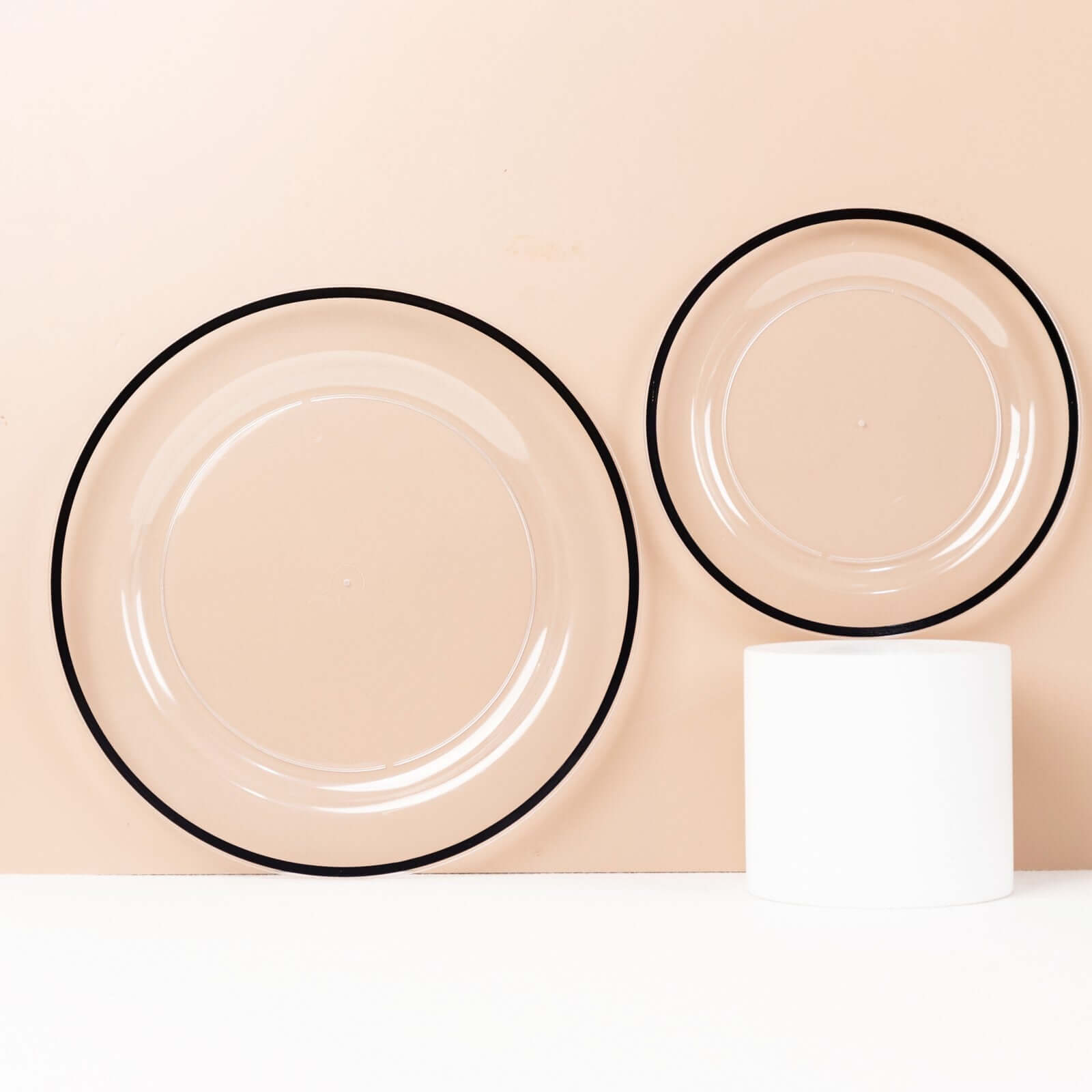 10-Pack Disposable Clear Plastic Salad Plates with Black Rim - Ideal for Banquets and Special Occasions