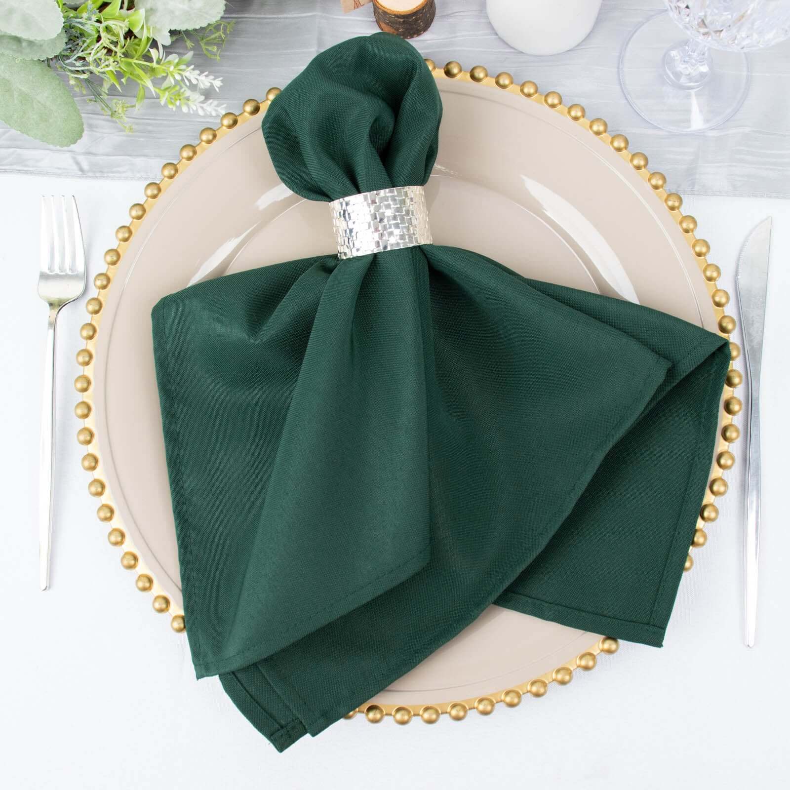 5-Pack Premium 20x20 Hunter Emerald Green Polyester Dinner Napkins - Wrinkle-Free & Durable