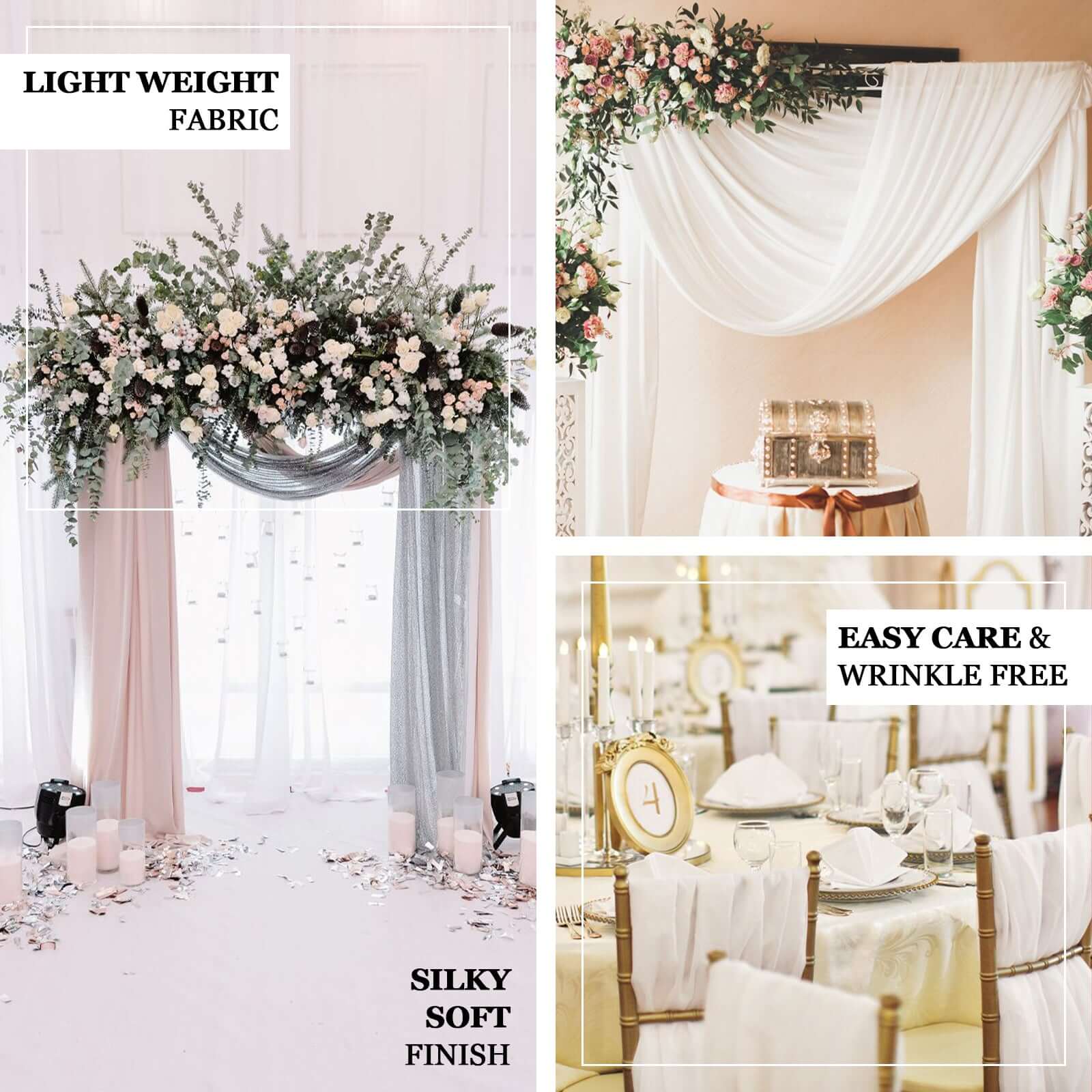 12-Foot Wide, 10-Yard Long White Sheer Chiffon Fabric Bolt for DIY Drapery