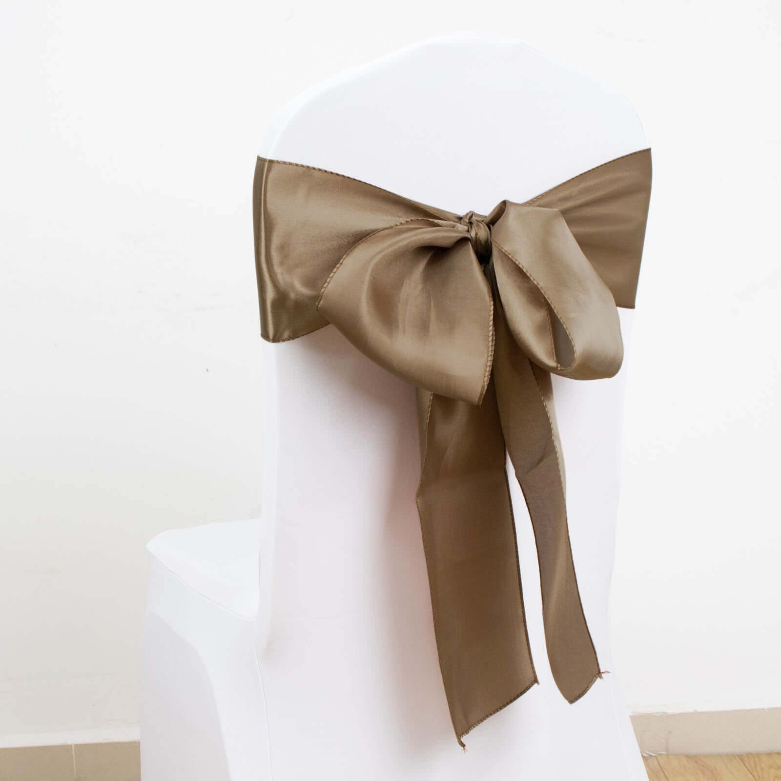 5-Piece Set of Taupe Satin Chair Sashes - Durable and Shiny 6x106 Bows