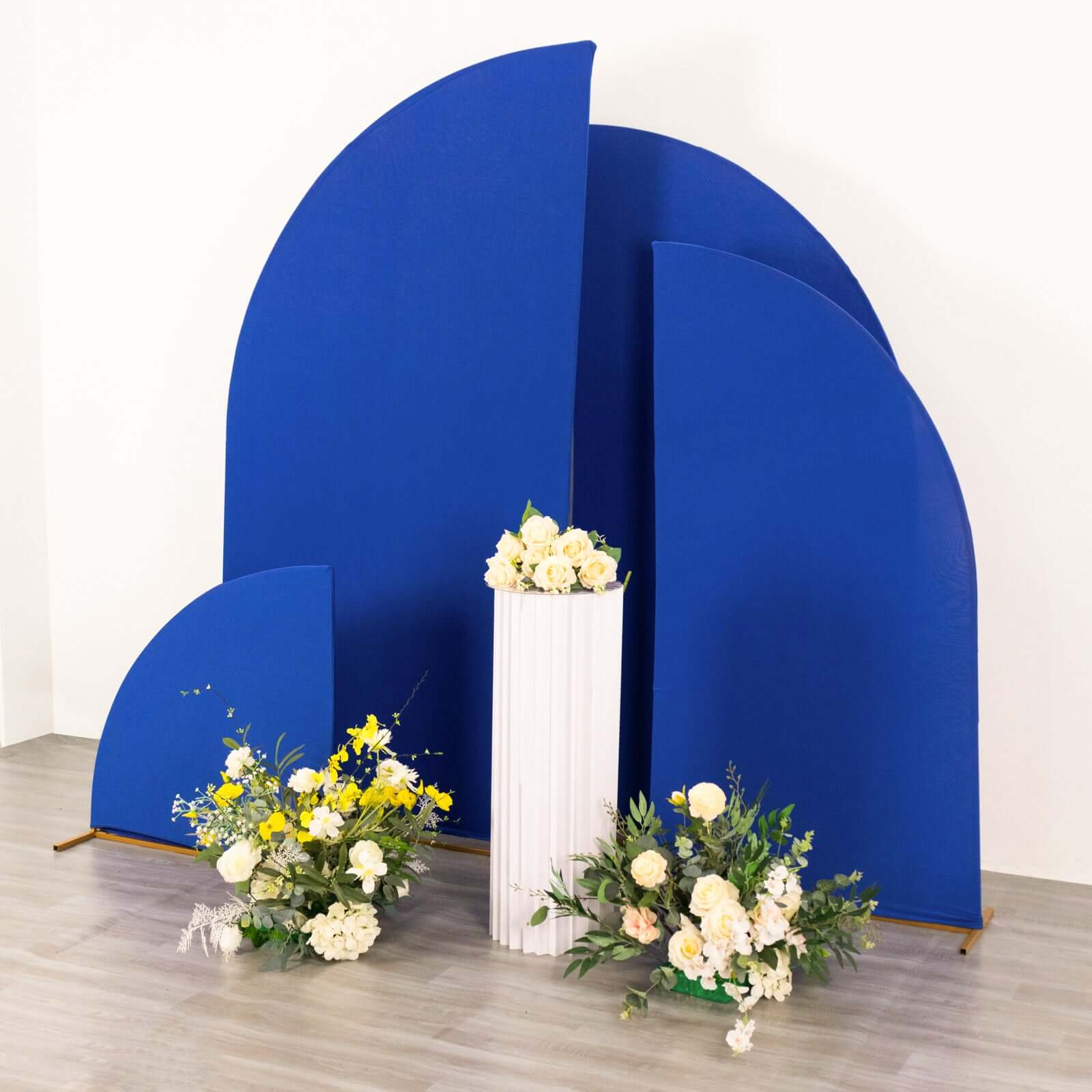 Set of 4 Custom-Fitted Matte Royal Blue Spandex Half Moon Wedding Arch Backdrop Covers - 2.5ft, 5ft, 6ft, 7ft