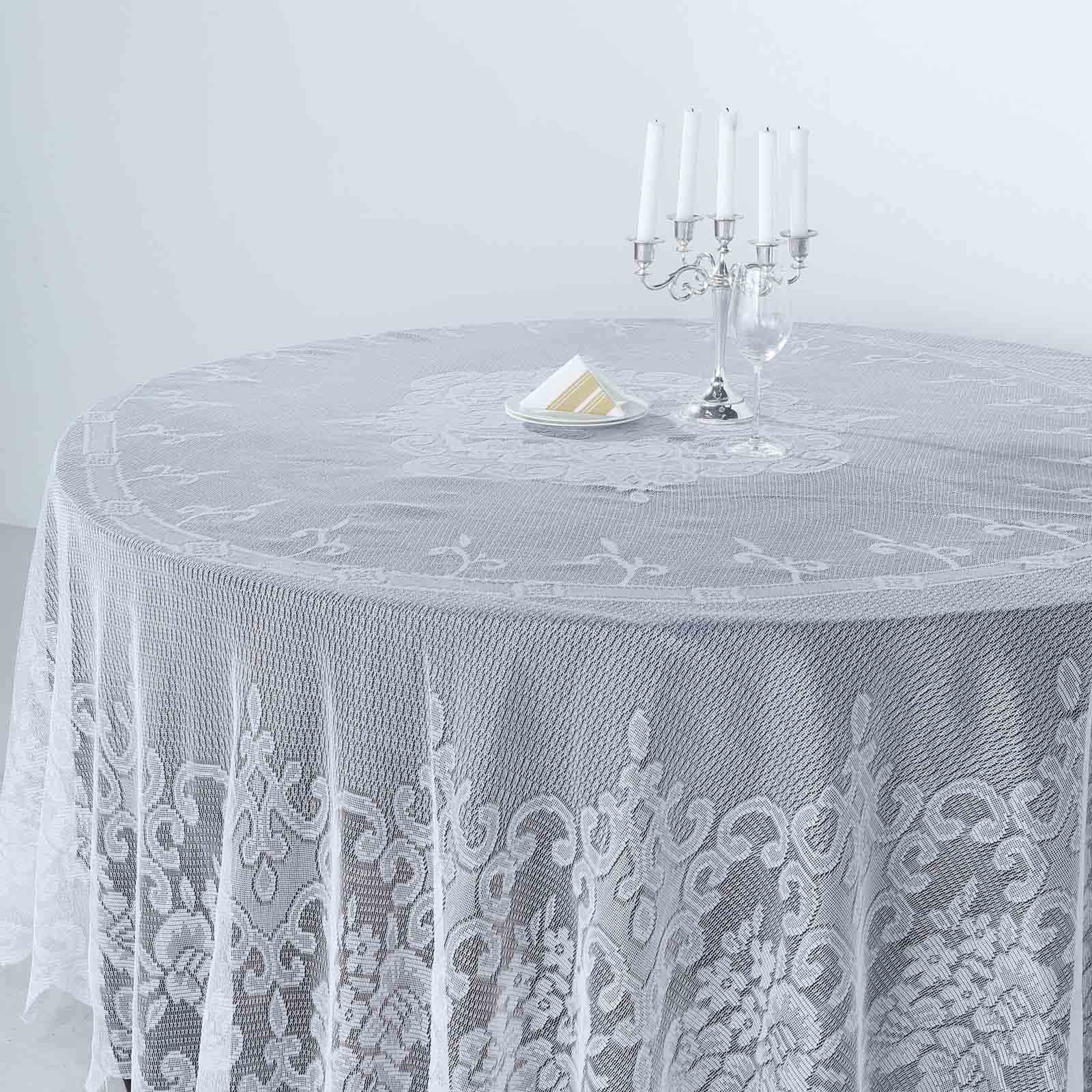 Premium White 108 Round Lace Tablecloth for Formal Events