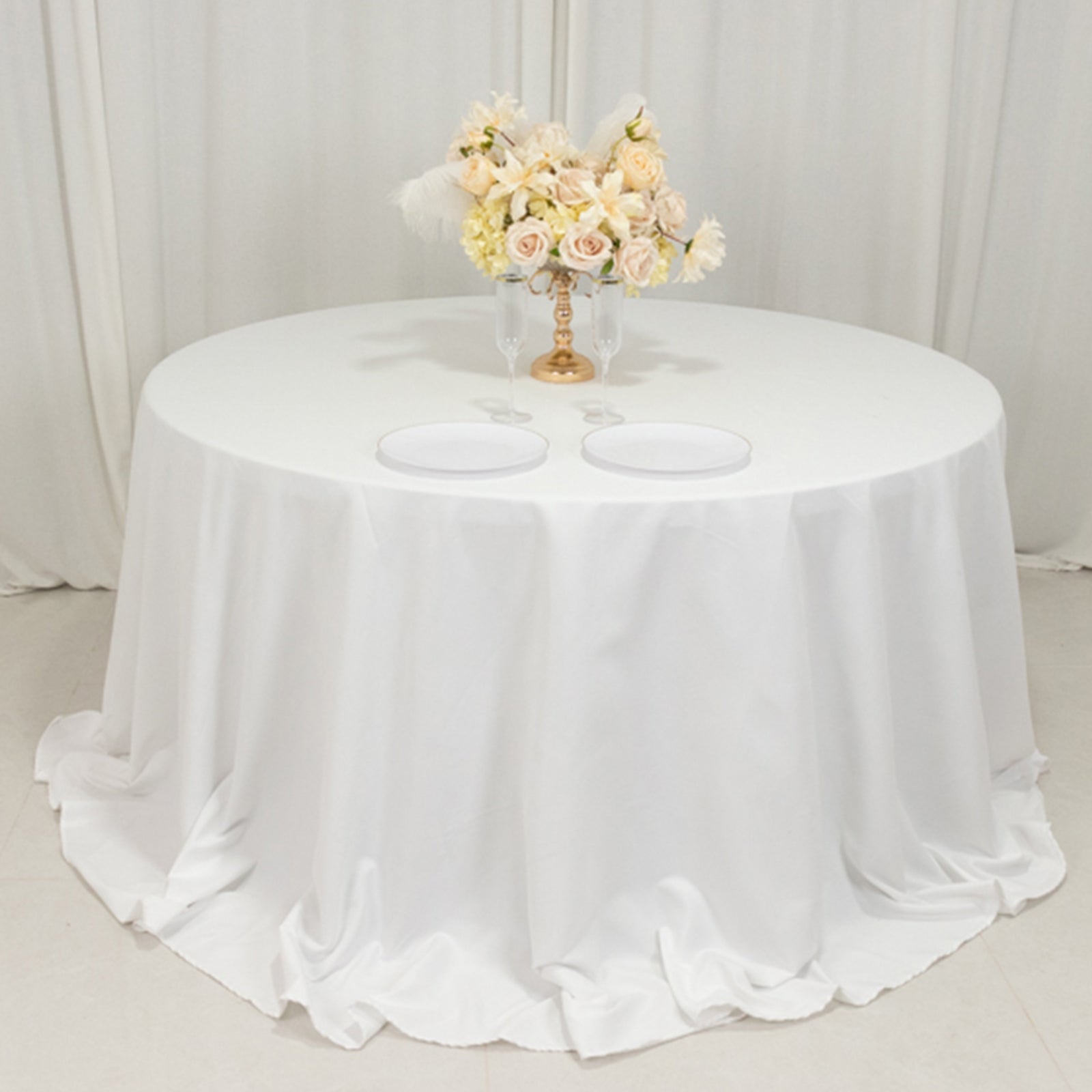 Premium Cotton Blend White 132" Round Tablecloth - Wrinkle-Free for Formal Events
