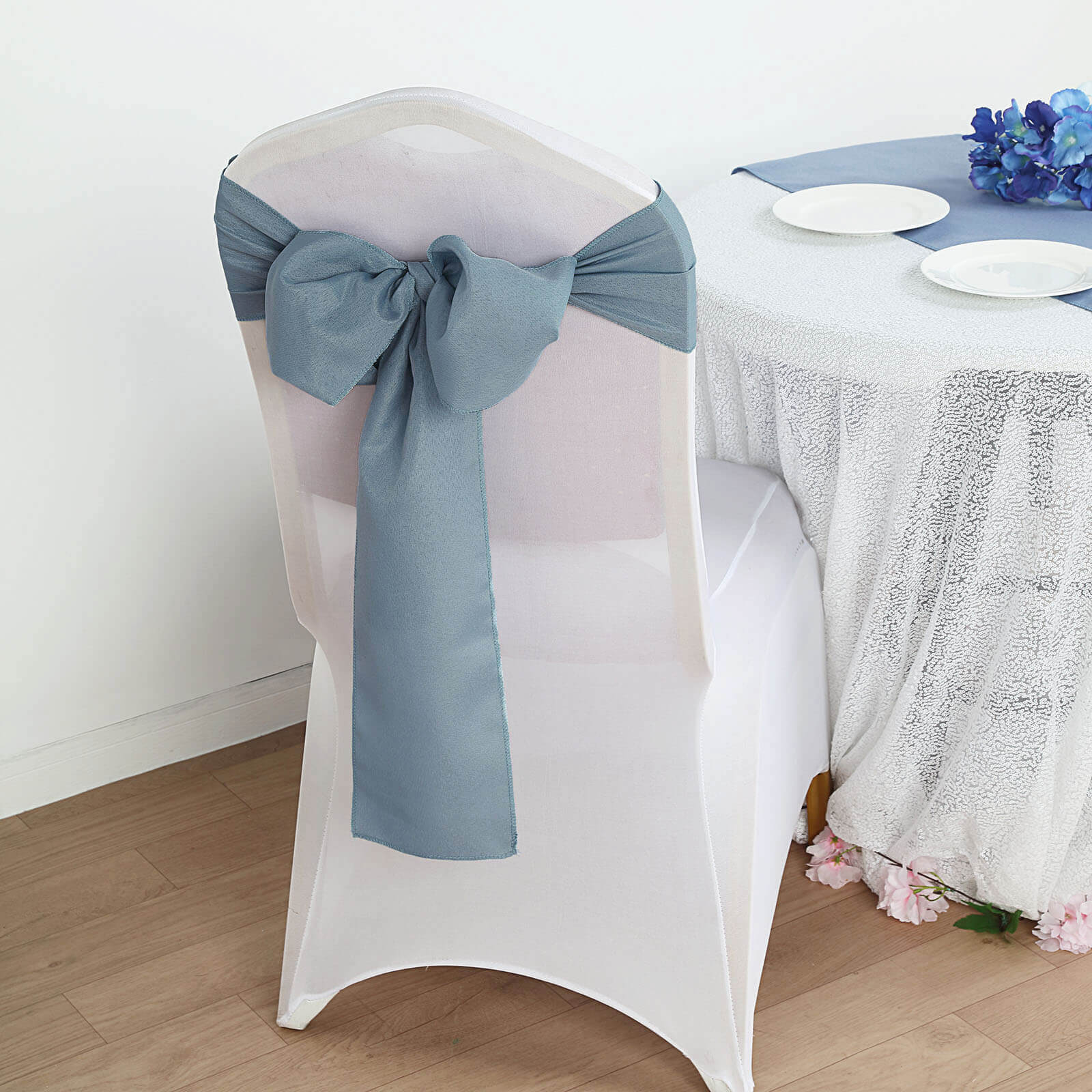 5-Piece Dusty Blue Polyester Chair Sashes, 6x108 Inches
