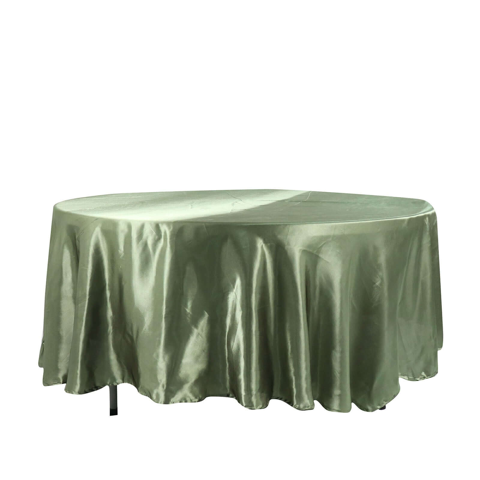 Lustrous Dusty Sage Green Satin Round Tablecloth, 108-Inch Diameter