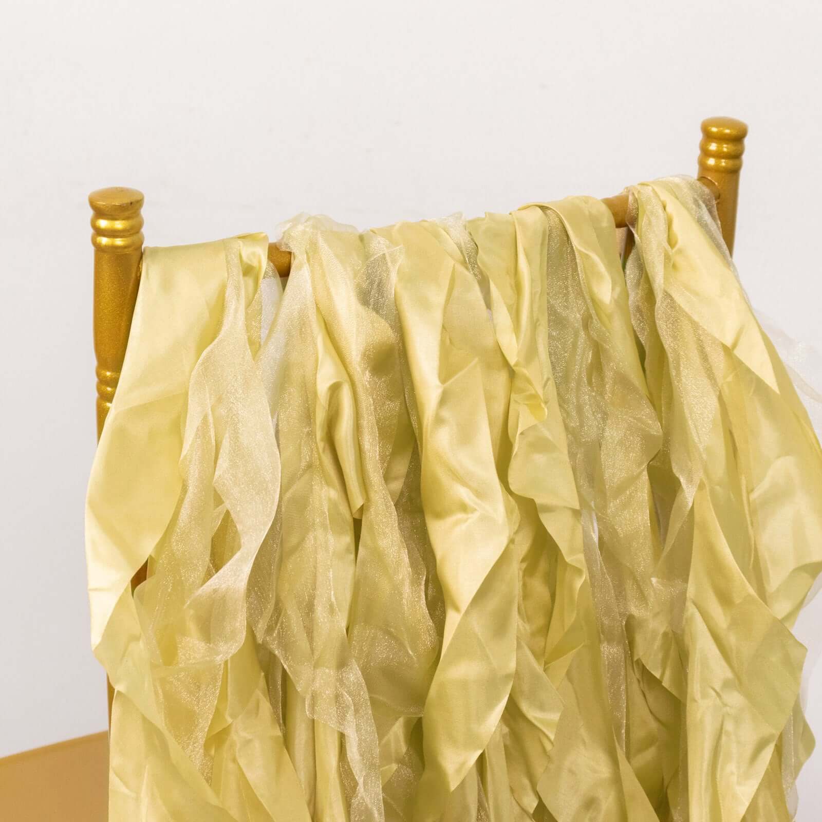 Hot Deal! 5-Piece Champagne Chiffon Satin Chair Sashes with Curly Willow Style